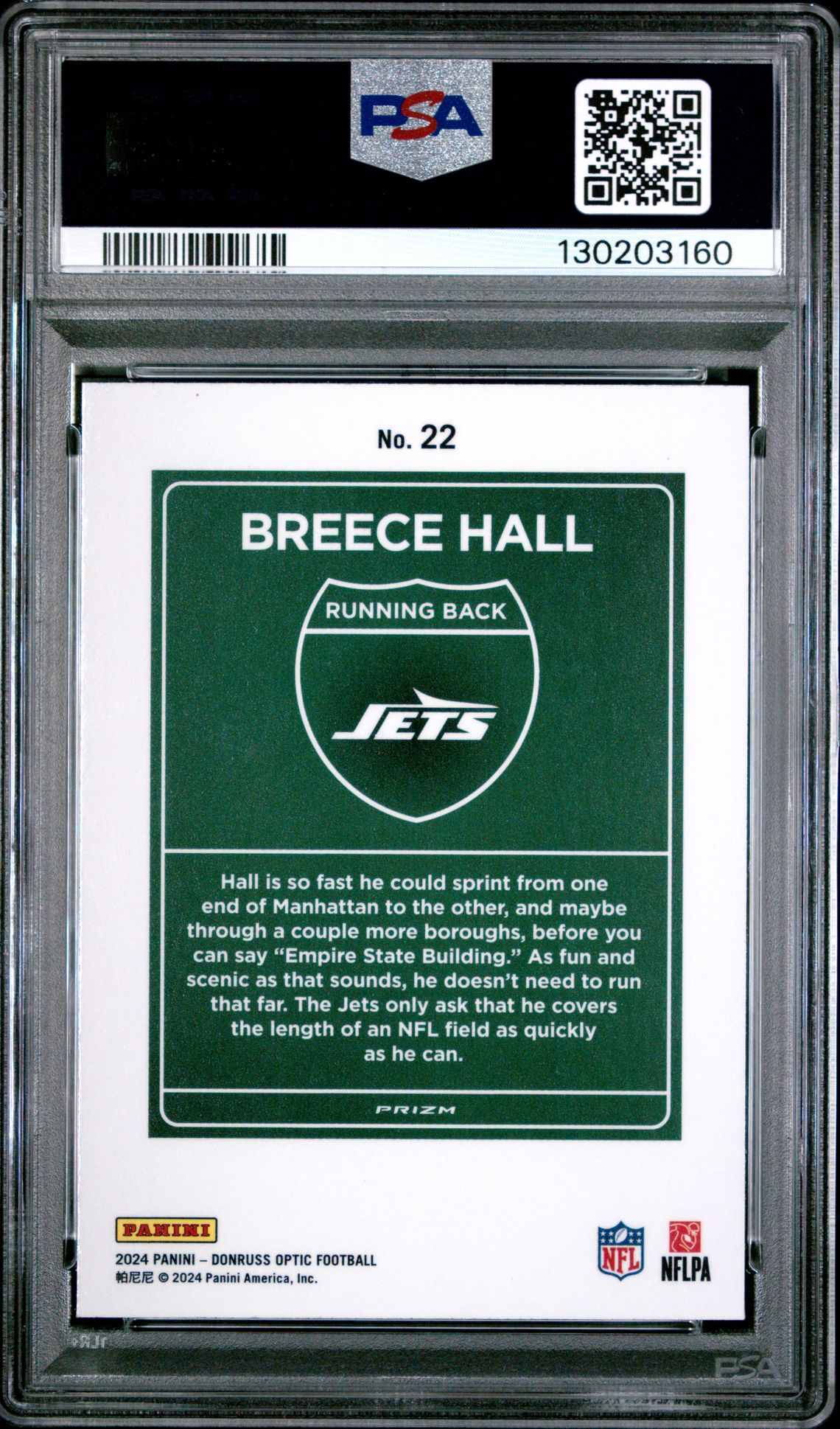 2024 Panini Donruss Optic Downtown! Breece Hall #22 Mint 9 back