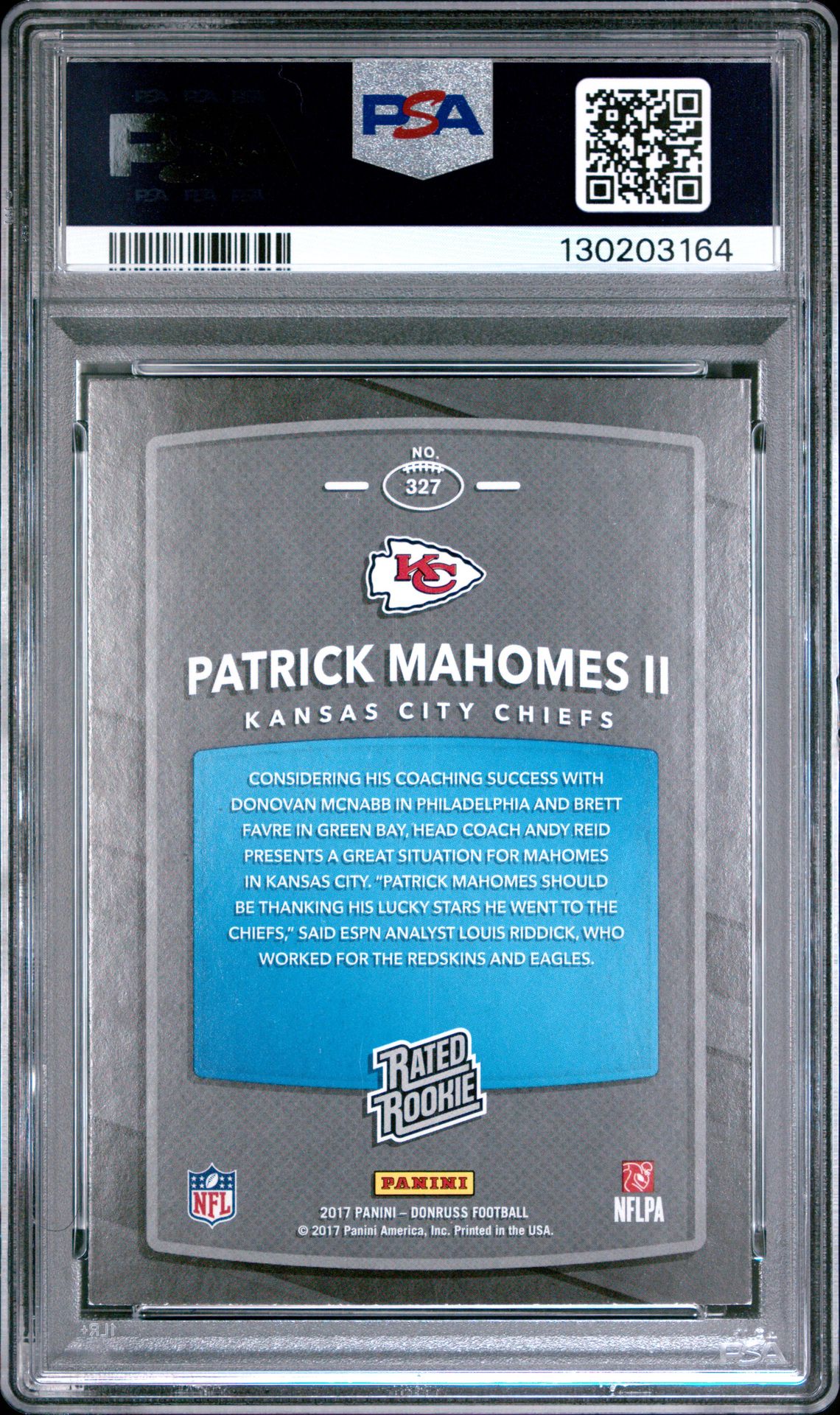 2017 Panini Donruss Patrick Mahomes Ii #327 Ex-Mt 6 back