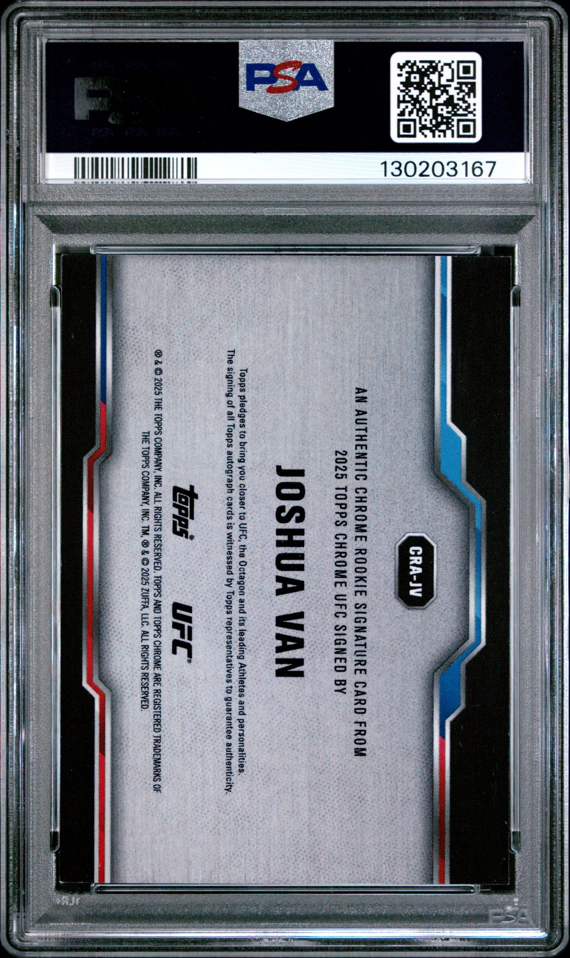 2025 Topps Chrome Ufc Chrome Rookie Autographs Joshua Van #Crajv Mint 9 back
