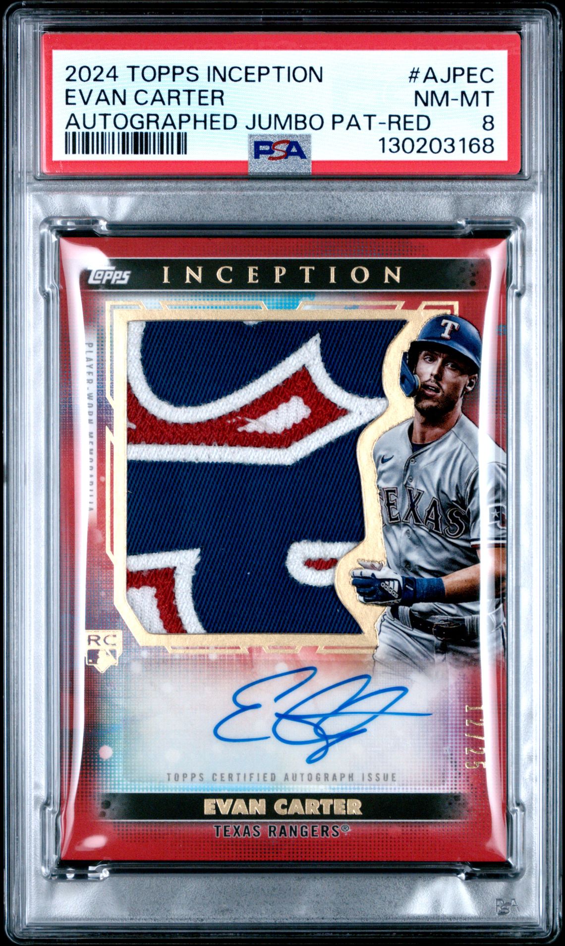 2024 Topps Inception Autographed Jumbo Patch Evan Carter #Ajpec (Autographed Jumbo Pat-Red) Nm-Mt 8 front