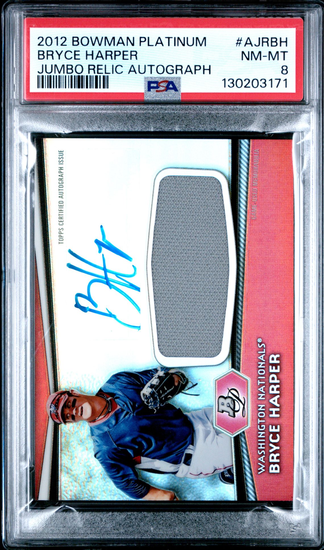 2012 Bowman Platinum Jumbo Relic Autograph Bryce Harper #Ajrbh (Jumbo Relic Autograph) Nm-Mt 8 front