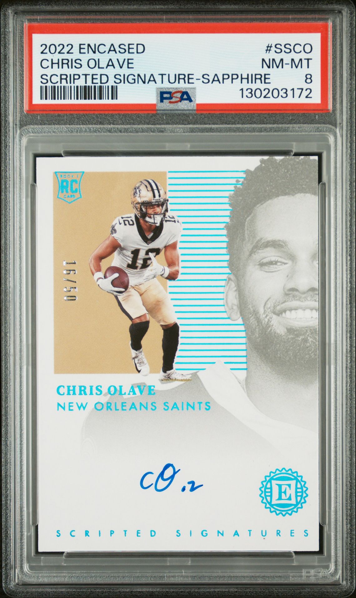 2022 Panini Encased Scripted Signatures Chris Olave #Ssco (Scripted Signature-Sapphire) Nm-Mt 8 front