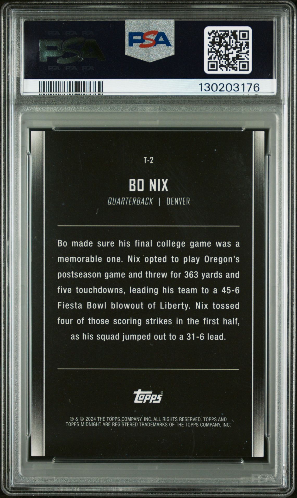 2024 Topps Midnight Twilight Bo Nix #T2 Mint 9 back