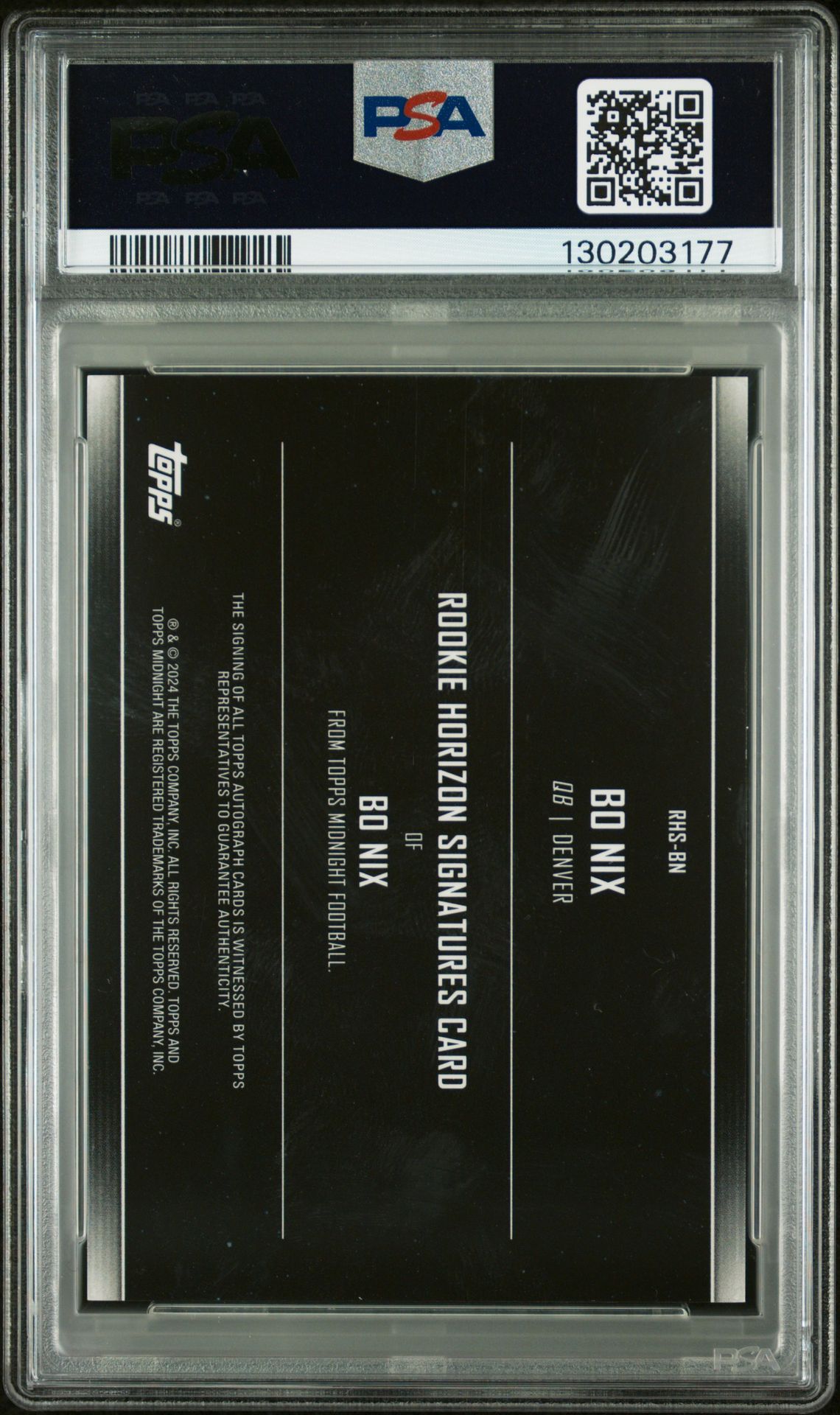 2024 Topps Midnight Rookie Horizon Signatures Bo Nix #Rhsbn (Rookie Horizon Sig-Moonrise) Mint 9 back