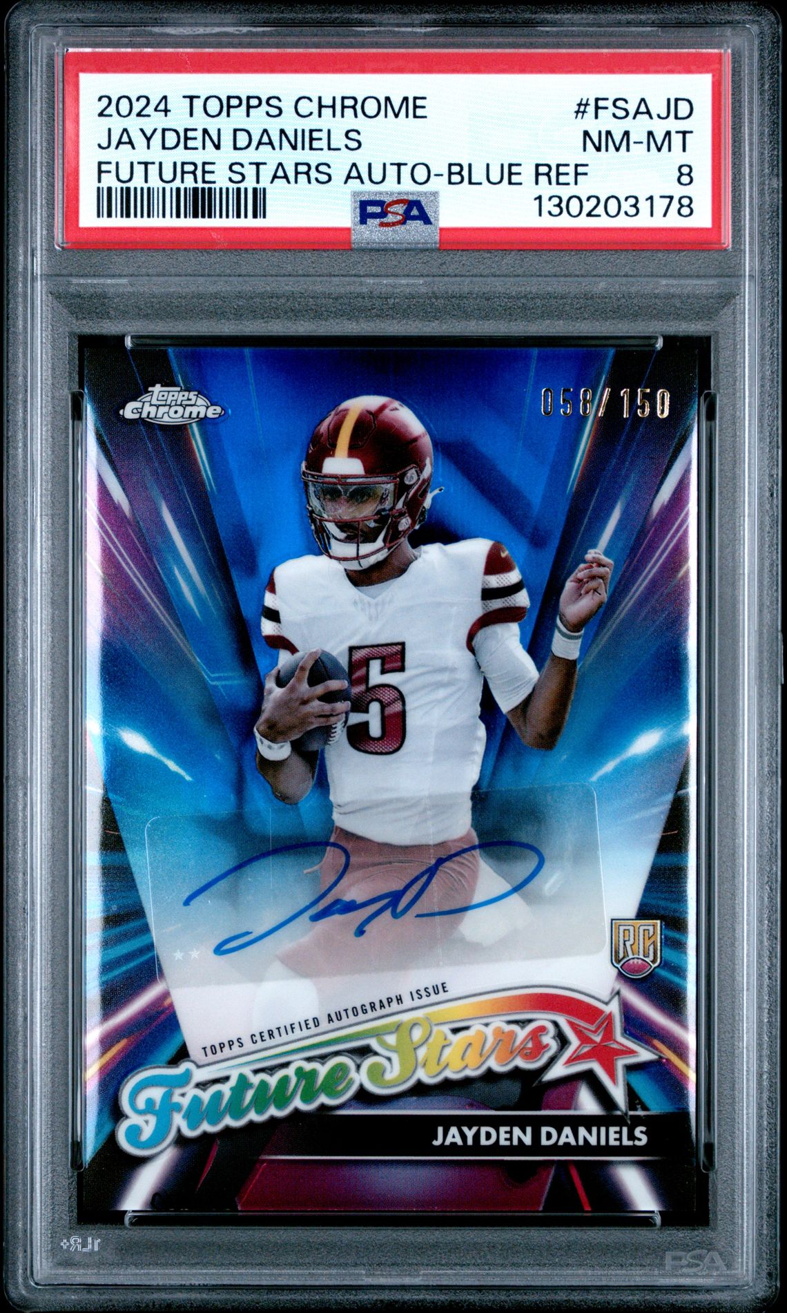 2024 Topps Chrome Future Stars Autographs Jayden Daniels #Fsajd (Future Stars Auto-Blue Ref) Nm-Mt 8 front