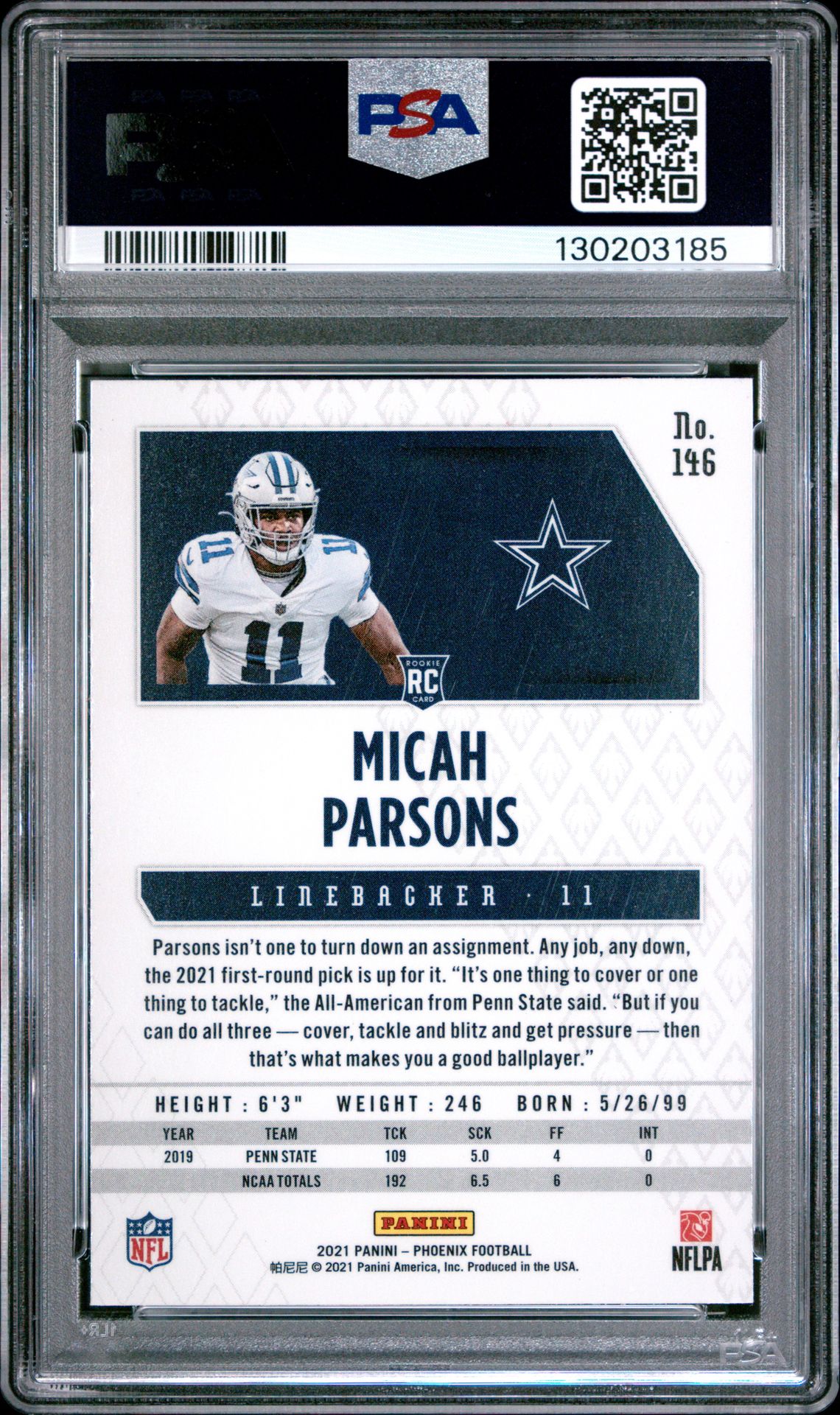 2021 Panini Phoenix Micah Parsons #146 (Fire Burst) Mint 9 back