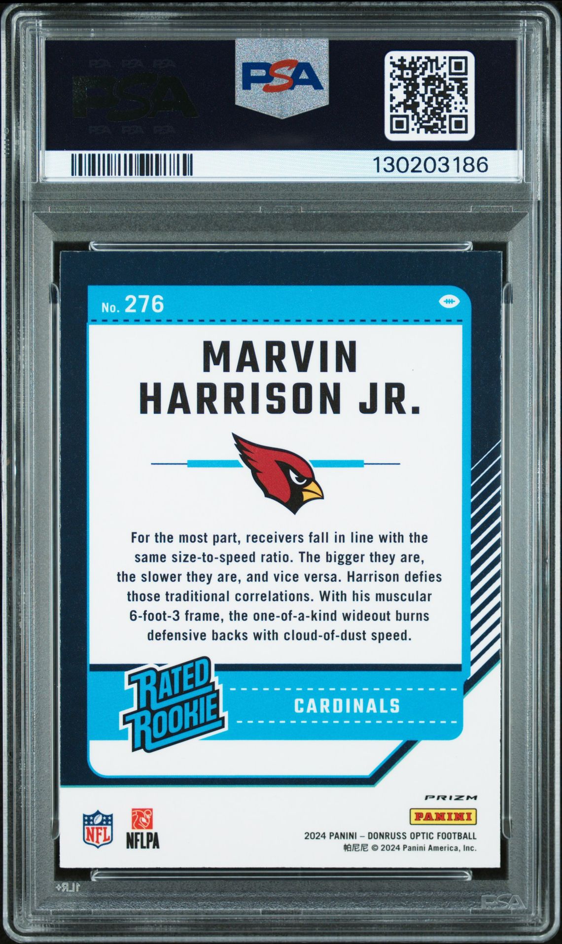 2024 Panini Donruss Optic Marvin Harrison Jr. #276 (Blue Hyper) Gem Mt 10 back