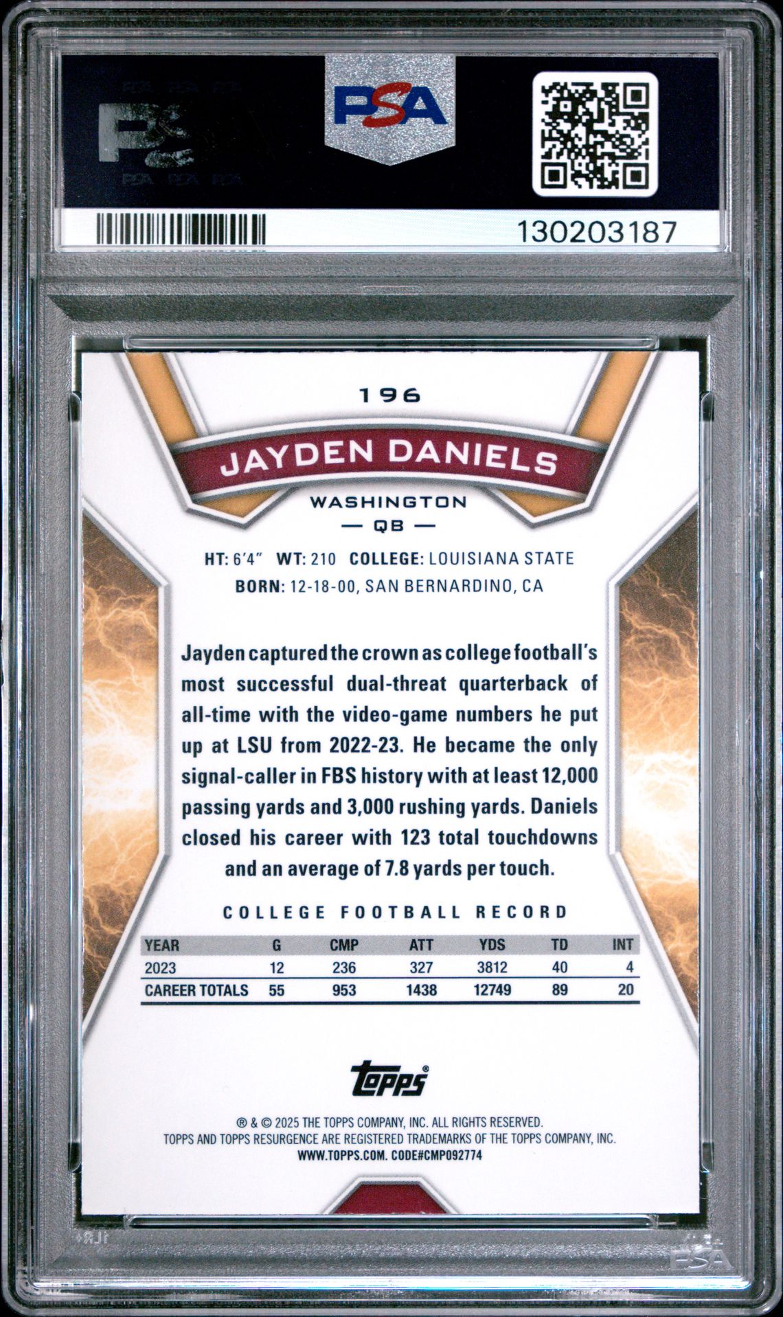 2024 Topps Resurgence Jayden Daniels #196 Mint 9 back