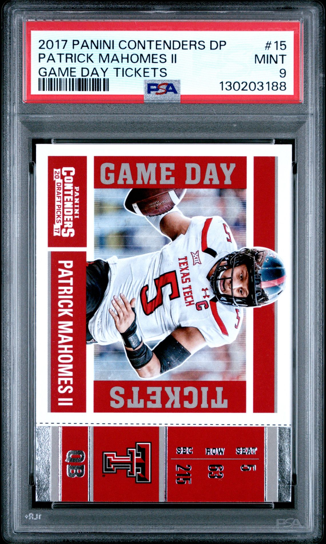 2017 Panini Contenders Draft Picks Game Day Tickets Patrick Mahomes Ii #15 (Game Day Tickets) Mint 9 front
