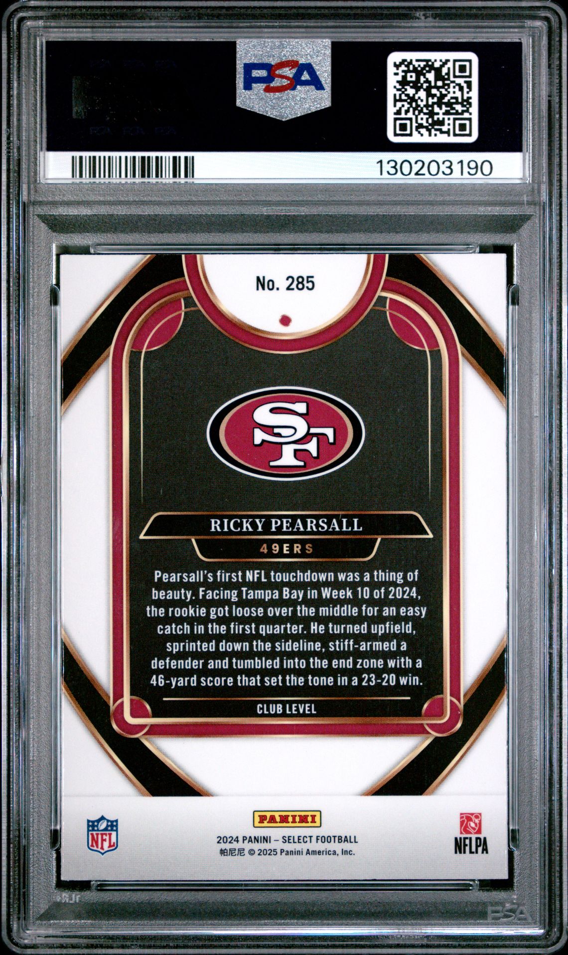 2024 Panini Select Ricky Pearsall #285 Mint 9 back