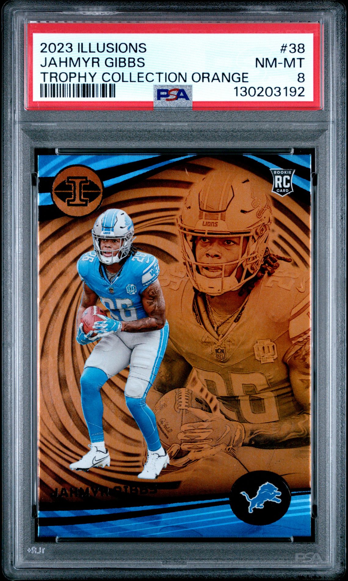 2023 Panini Illusions Jahmyr Gibbs #38 (Trophy Collection Orange) Nm-Mt 8 front