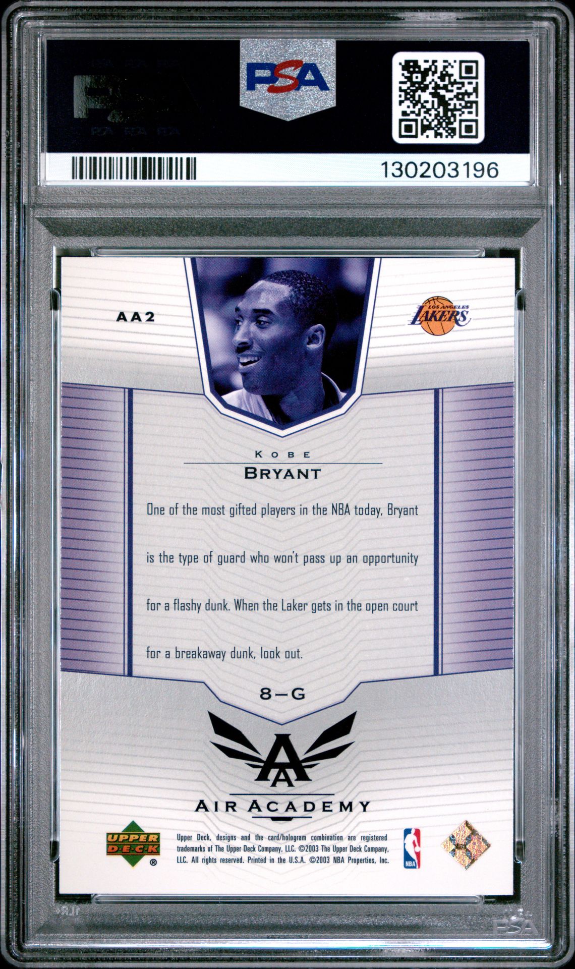 2003 Upper Deck Air Academy Kobe Bryant #Aa2 (Air Academy) Mint 9 back