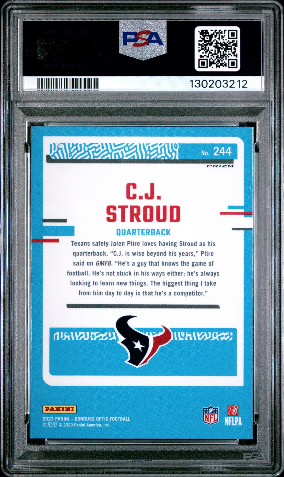 2023 Panini Donruss Optic Cj Stroud #244 (Stars) Gem Mt 10 back