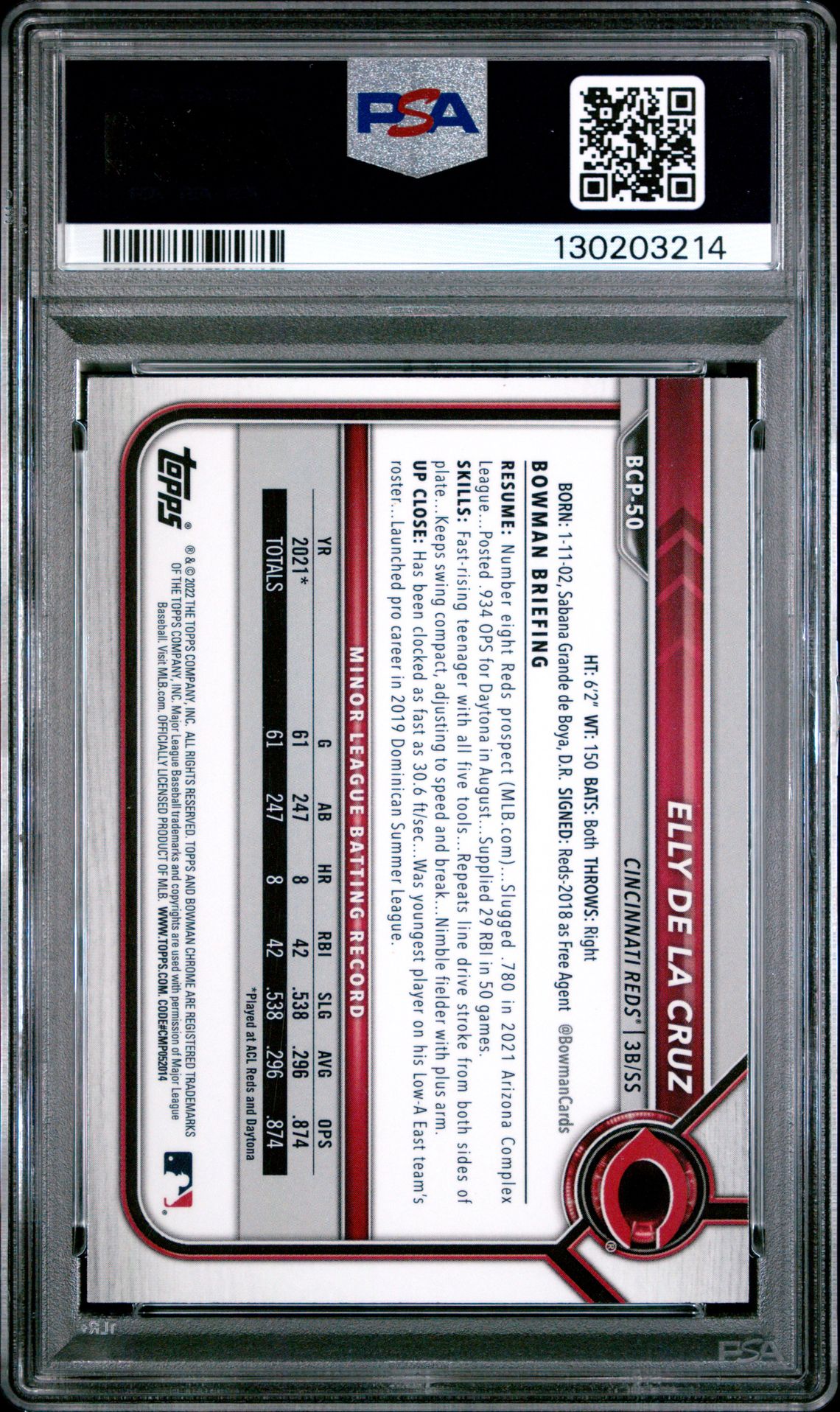 2022 Bowman Mega Box Chrome Elly De La Cruz #50 (Chrome) Mint 9 back