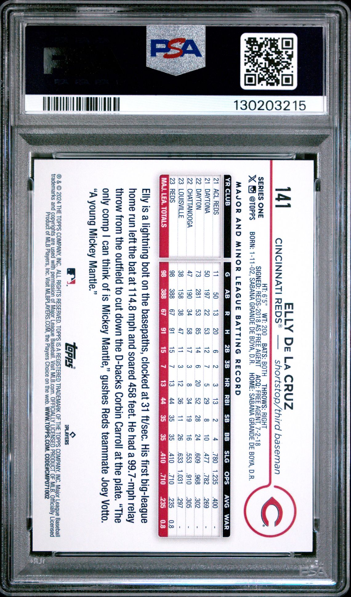 2024 Topps Elly De La Cruz #141 Mint 9 back