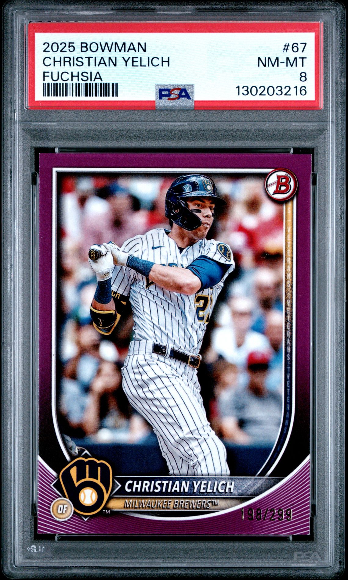 2025 Bowman Christian Yelich #67 (Fuchsia) Nm-Mt 8 front