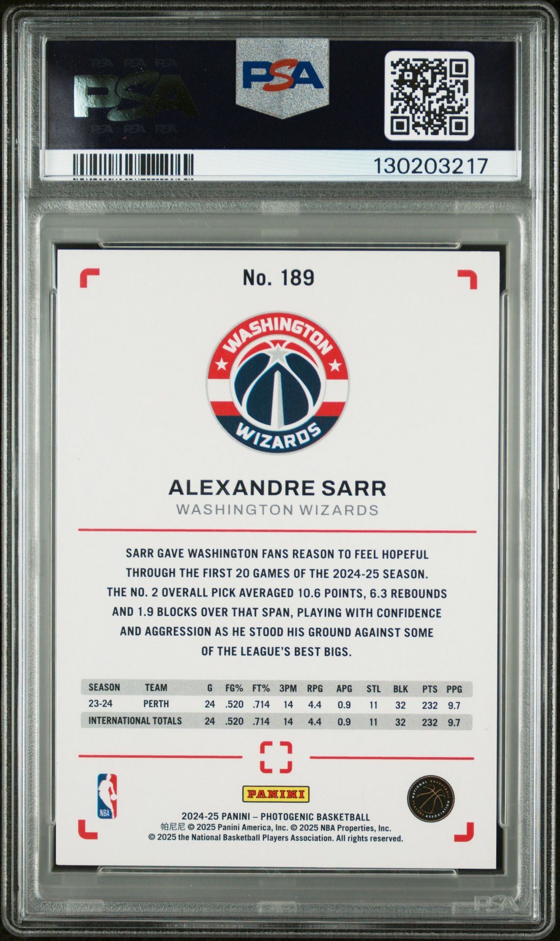 2024 Panini Photogenic Alexandre Sarr #189 (Maze) Mint 9 back