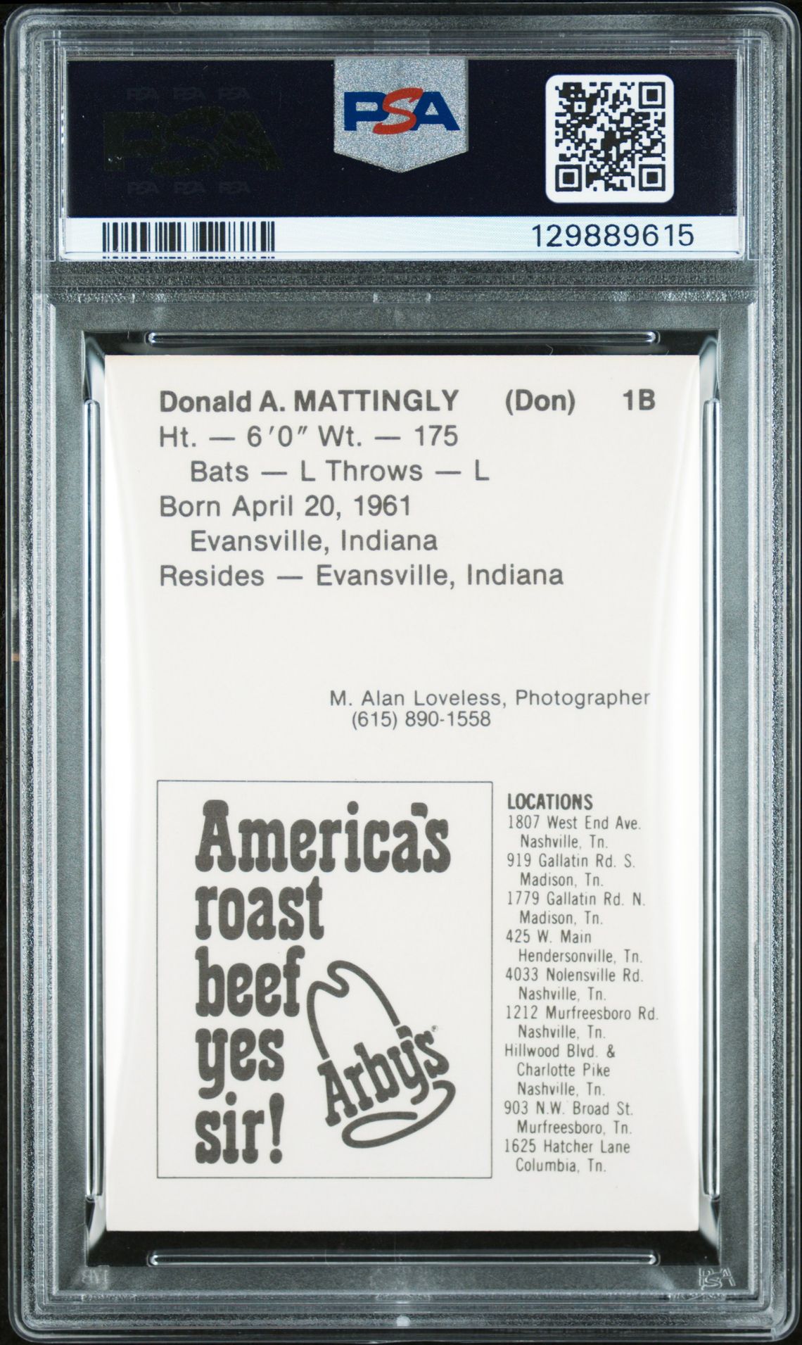 1981 Nashville Sounds Team Issue Don Mattingly (Team Issue) Nm-Mt 8 back