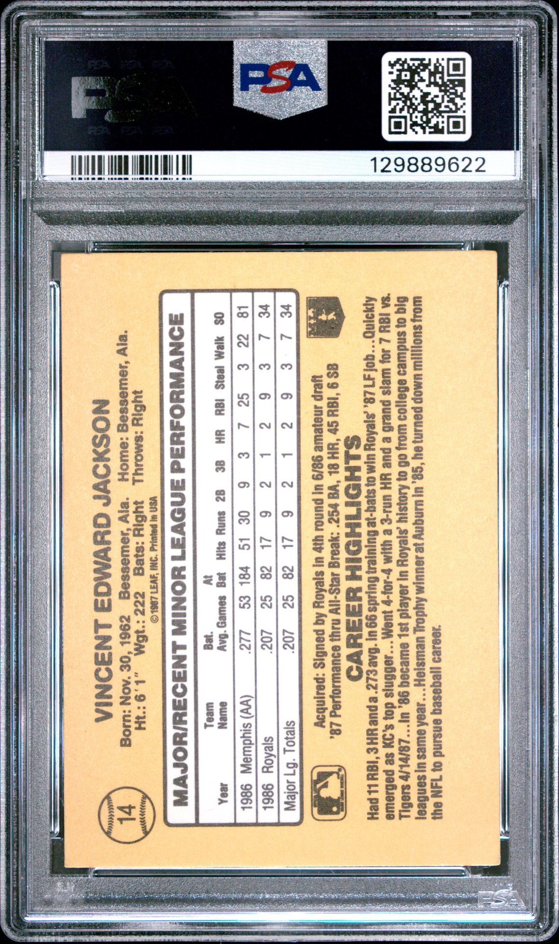 1987 Donruss Rookies Bo Jackson #14 Nm 7 back