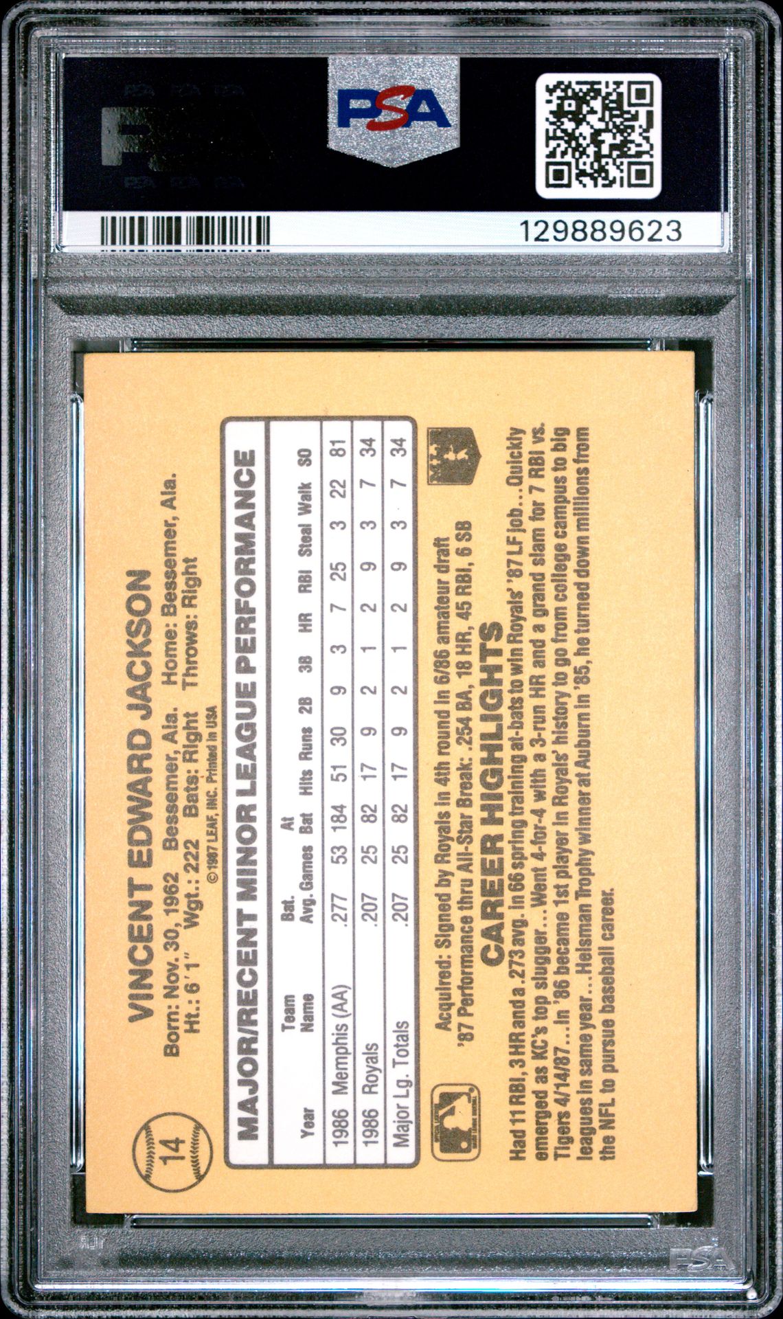 1987 Donruss Rookies Bo Jackson #14 Nm 7 back