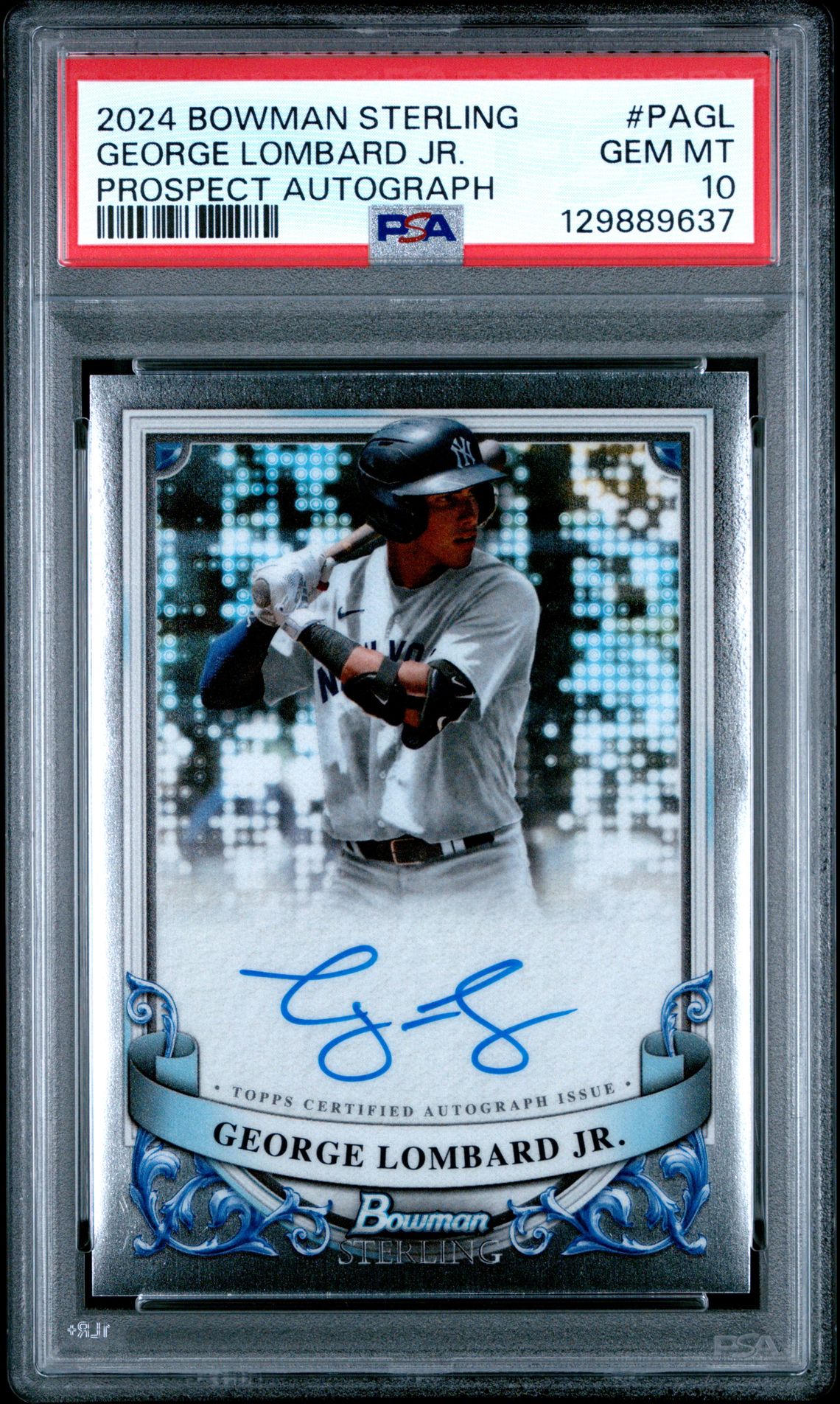2024 Bowman Sterling Prospect Autographs George Lombard Jr. #Pagl Gem Mt 10 front