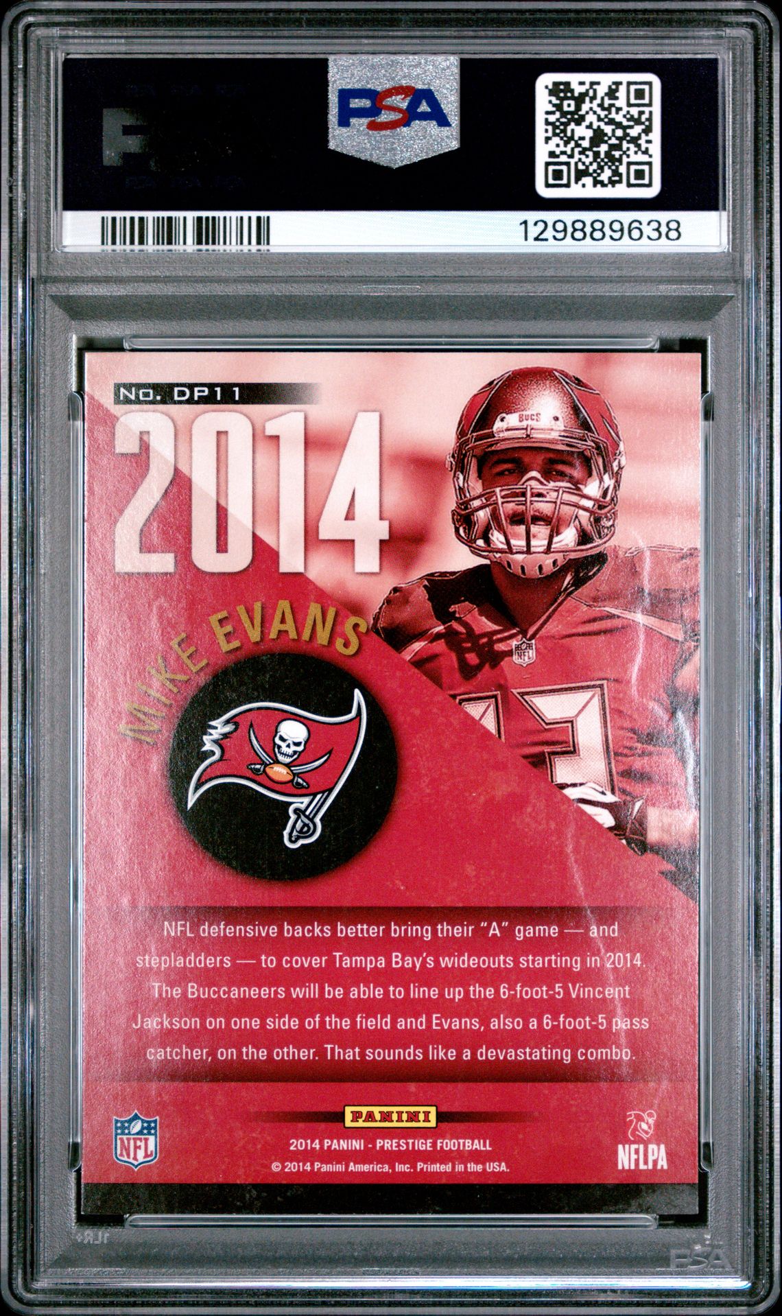 2014 Panini Prestige Draft Picks Mike Evans #Dp11 (Draft Picks) Mint 9 back
