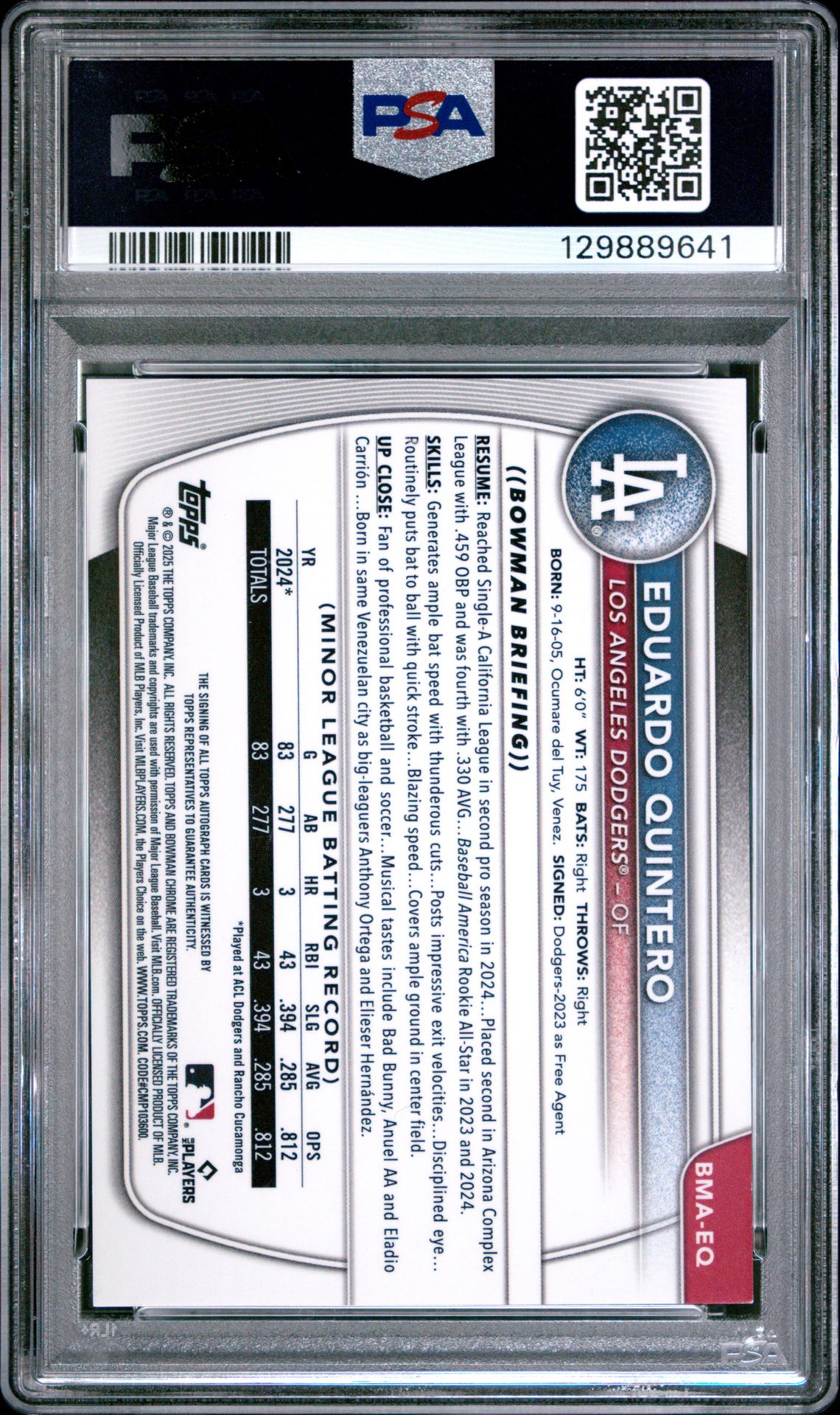 2025 Bowman Mega Box Bowman Prospect Mega Autographs Eduardo Quintero #Eq (Bwm Pros Mega Auto-Grn Ref) Mint 9 back