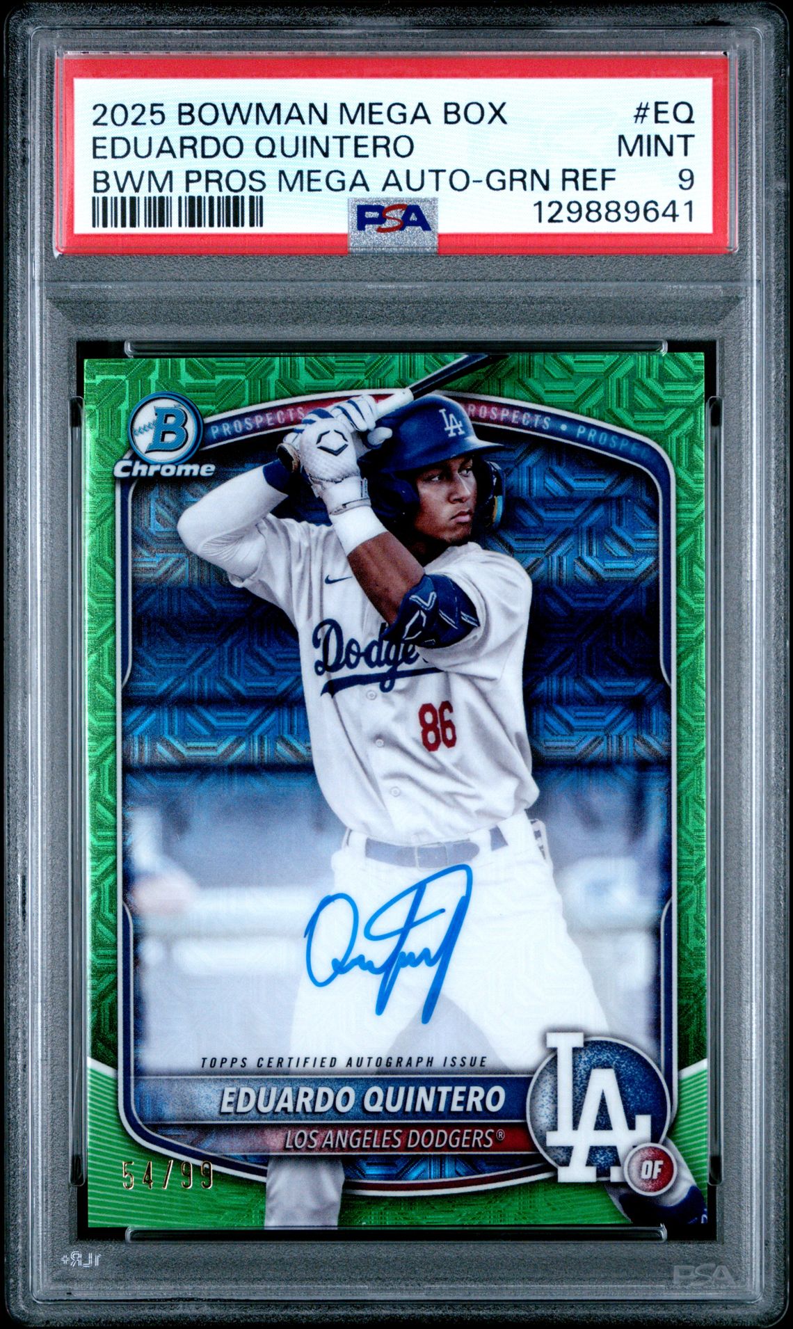 2025 Bowman Mega Box Bowman Prospect Mega Autographs Eduardo Quintero #Eq (Bwm Pros Mega Auto-Grn Ref) Mint 9 front