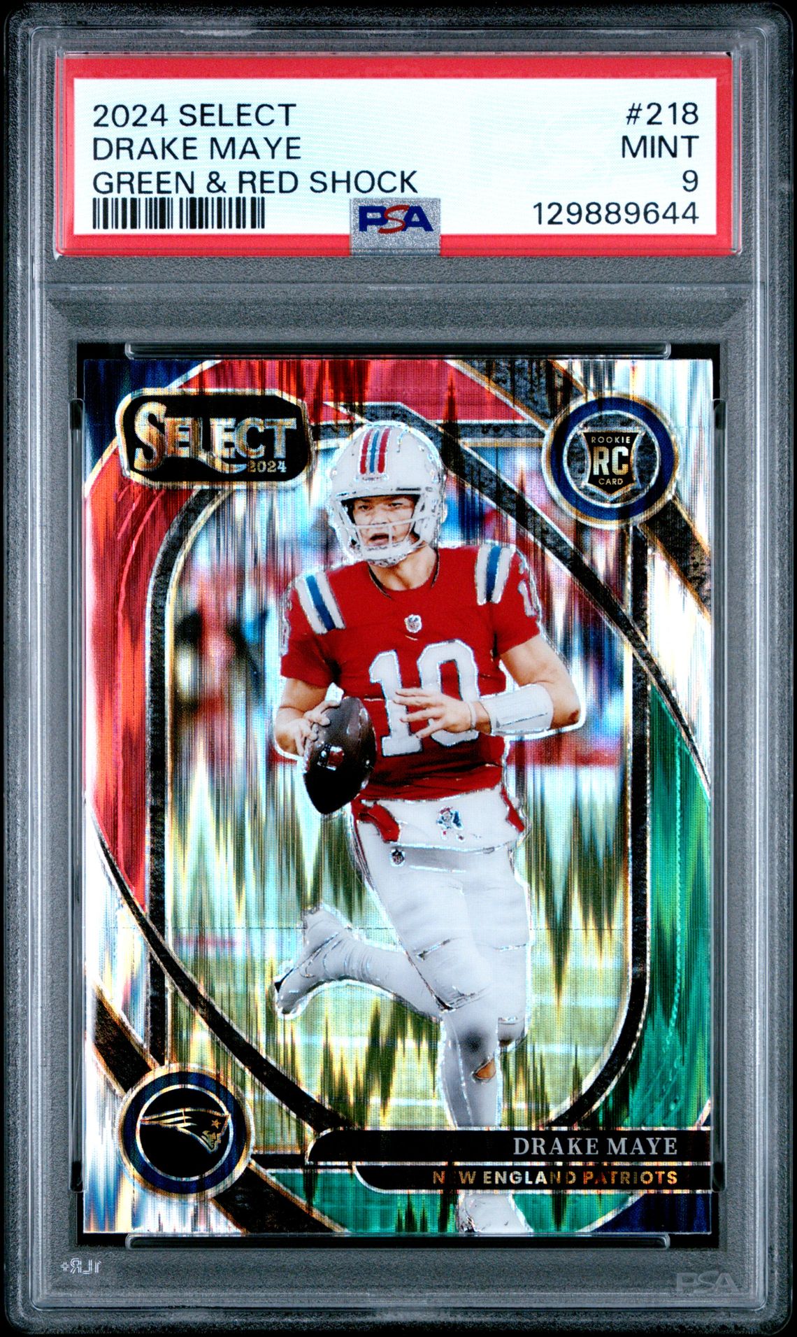 2024 Panini Select Drake Maye #218 (Green & Red Shock) Mint 9 front