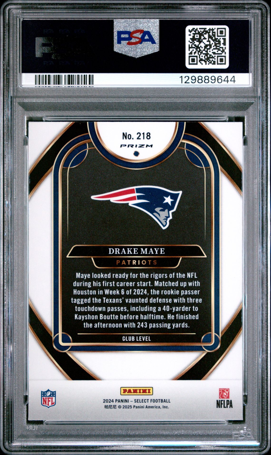 2024 Panini Select Drake Maye #218 (Green & Red Shock) Mint 9 back
