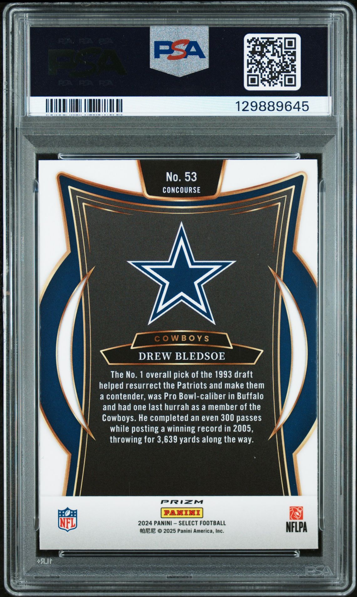 2024 Panini Select Drew Bledsoe #53 (Zebra Shock) Gem Mt 10 back