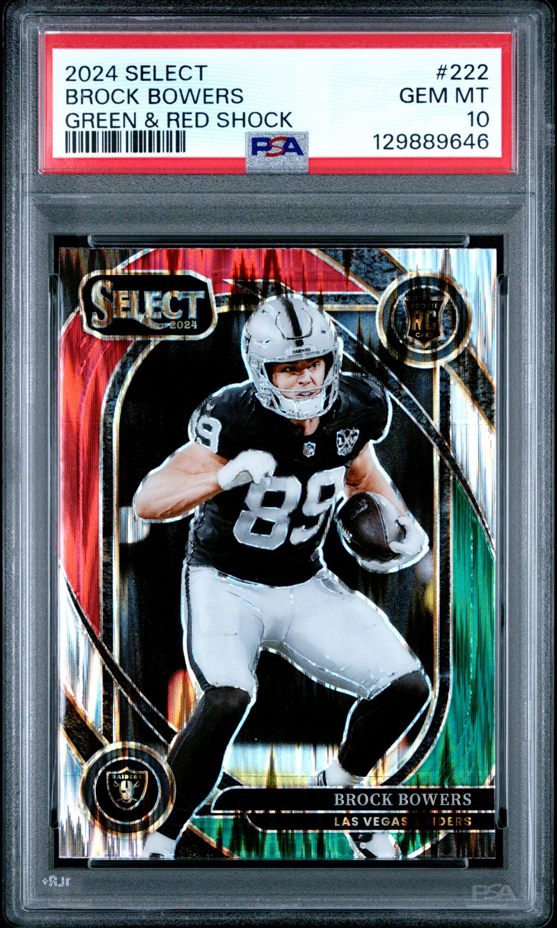 2024 Panini Select Brock Bowers #222 (Green & Red Shock) Gem Mt 10 front