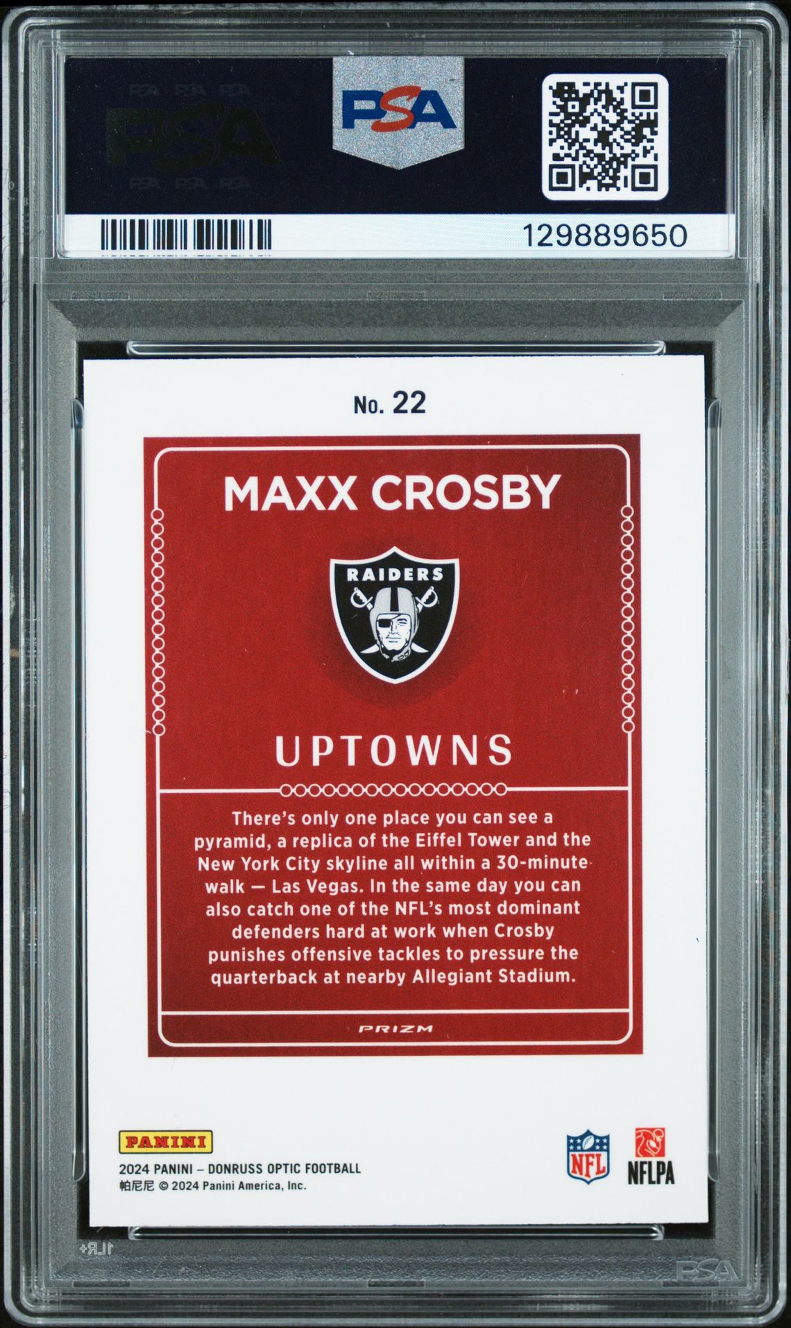 2024 Panini Donruss Optic Uptowns Maxx Crosby #22 Gem Mt 10 back