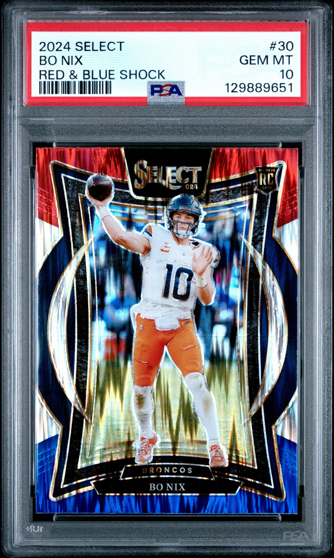 2024 Panini Select Bo Nix #30 (Red & Blue Shock) Gem Mt 10 front