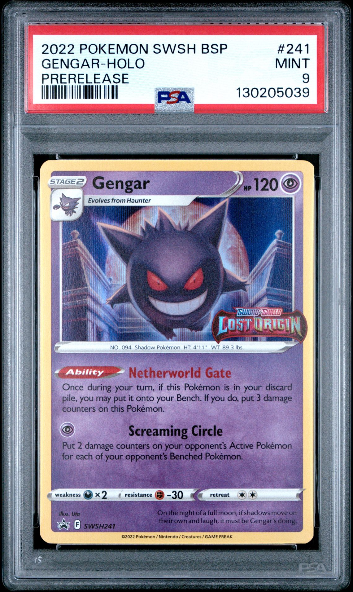 2022 Pokemon Swsh Black Star Promo Gengar-Holo #241 (Prerelease) Mint 9 front