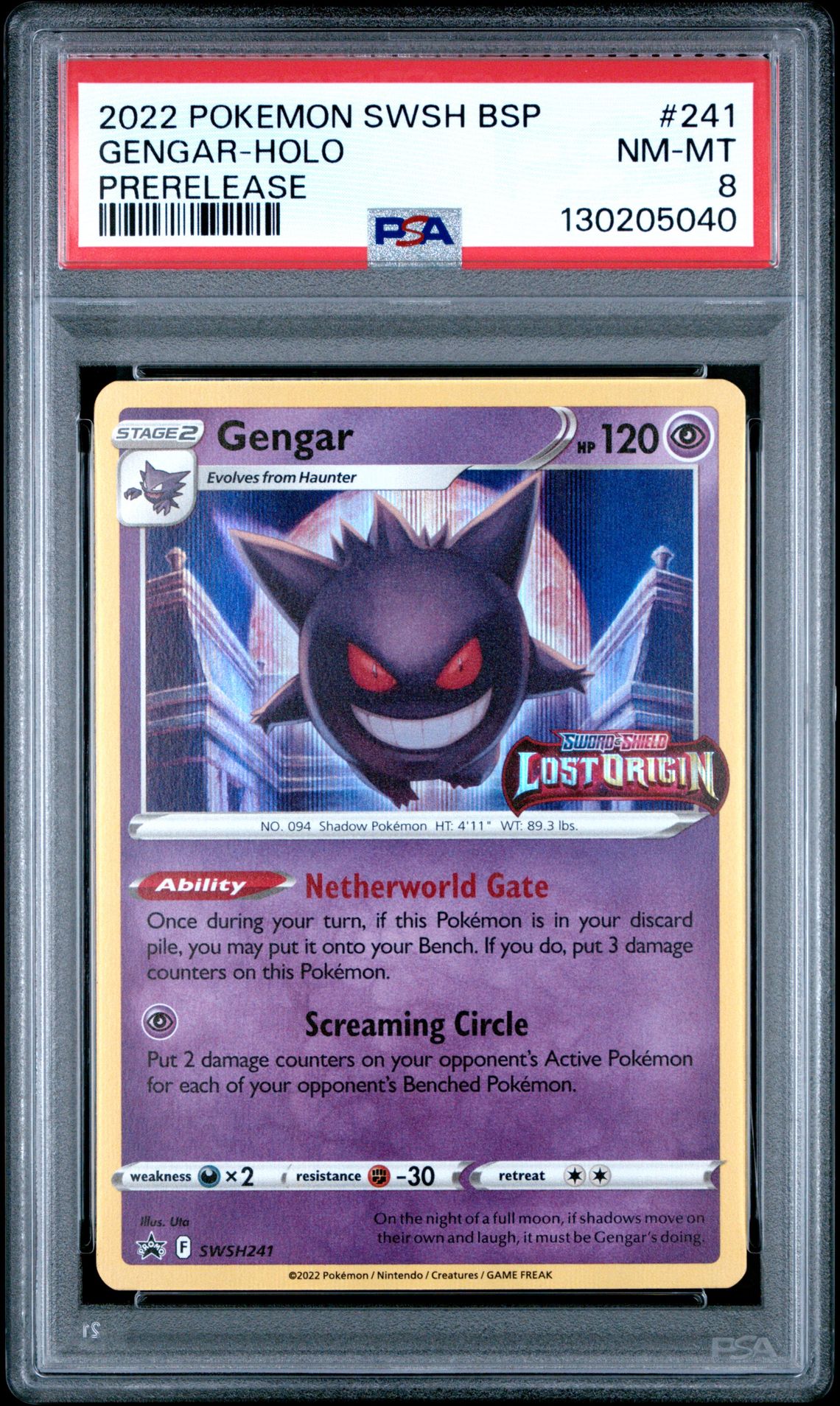 2022 Pokemon Swsh Black Star Promo Gengar-Holo #241 (Prerelease) Nm-Mt 8 front