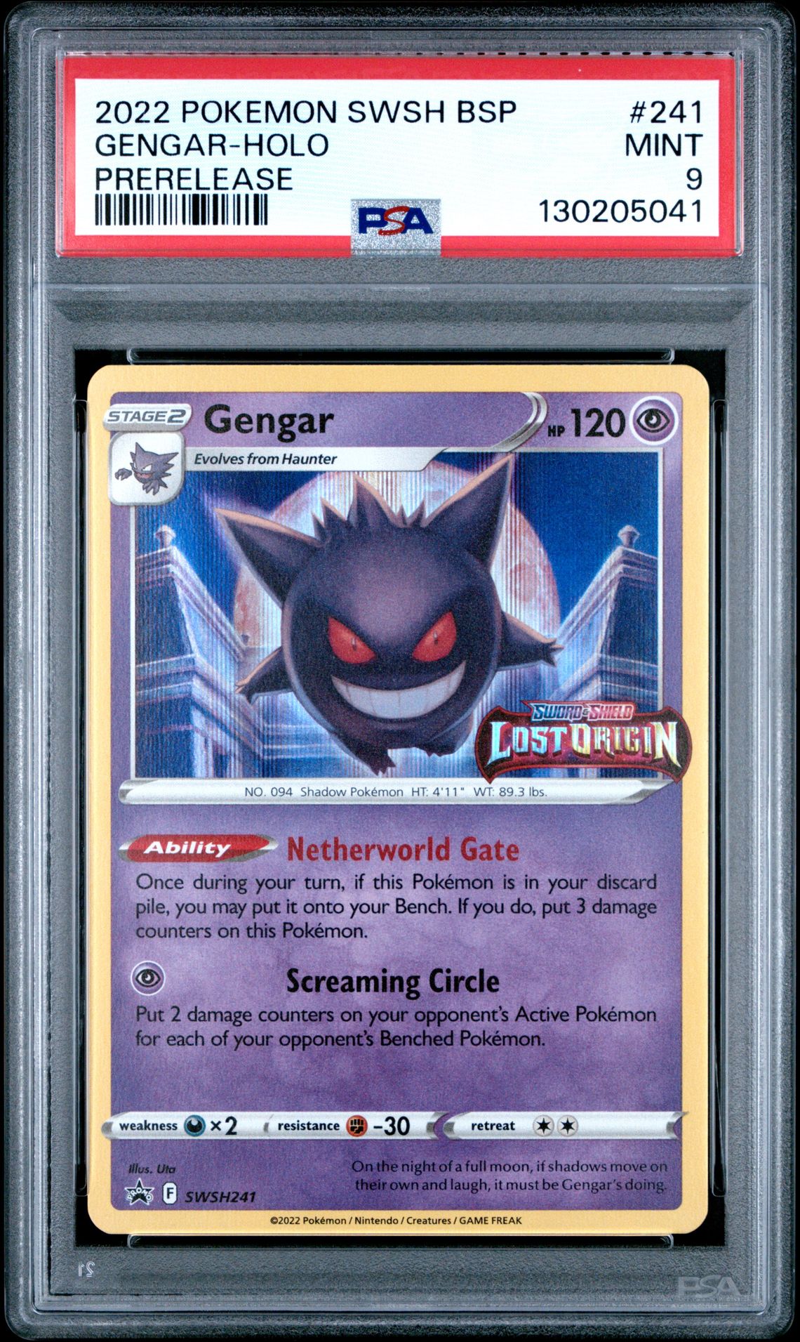 2022 Pokemon Swsh Black Star Promo Gengar-Holo #241 (Prerelease) Mint 9 front