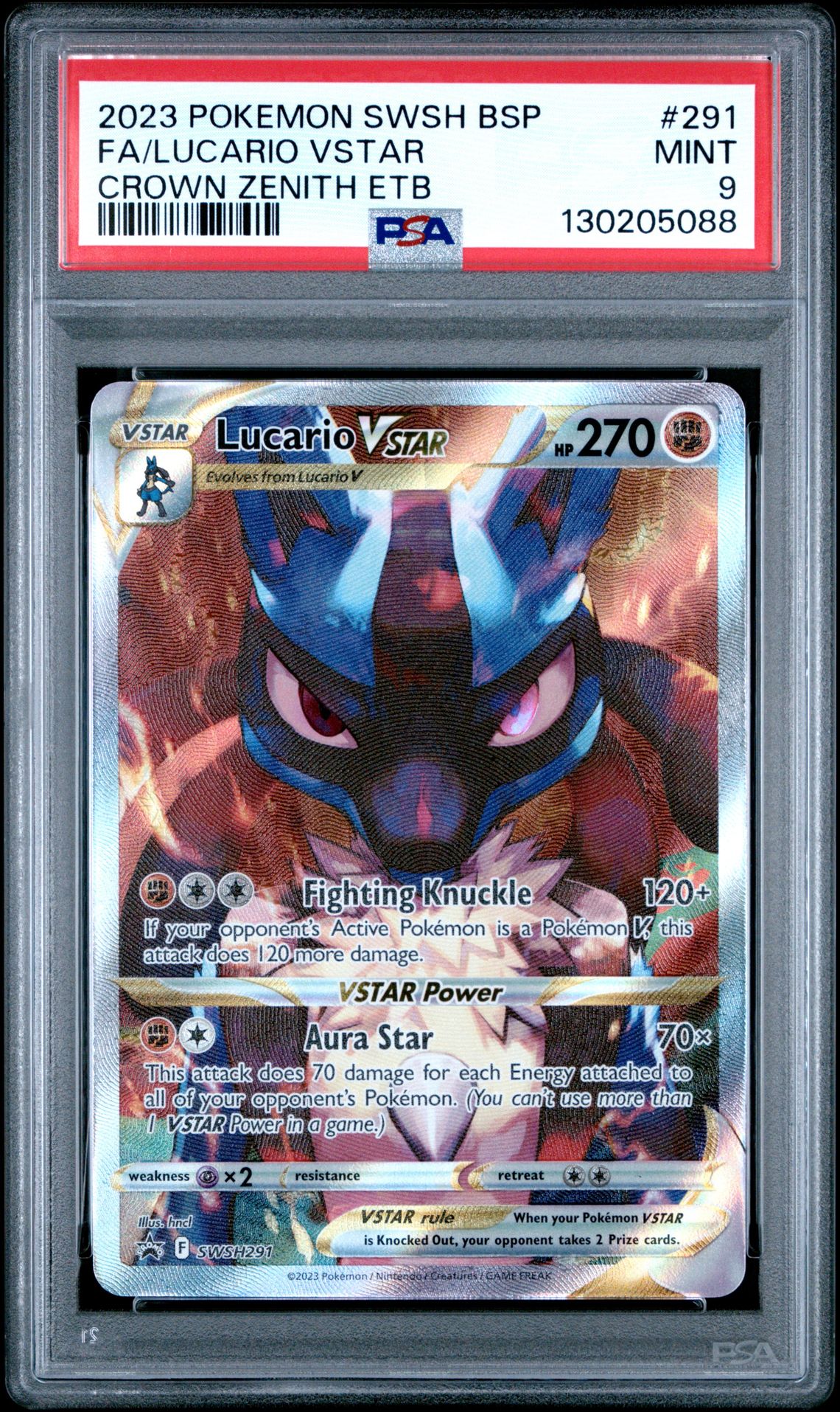 2023 Pokemon Swsh Black Star Promo Fa/Lucario Vstar #291 (Crown Zenith Etb) Mint 9 front