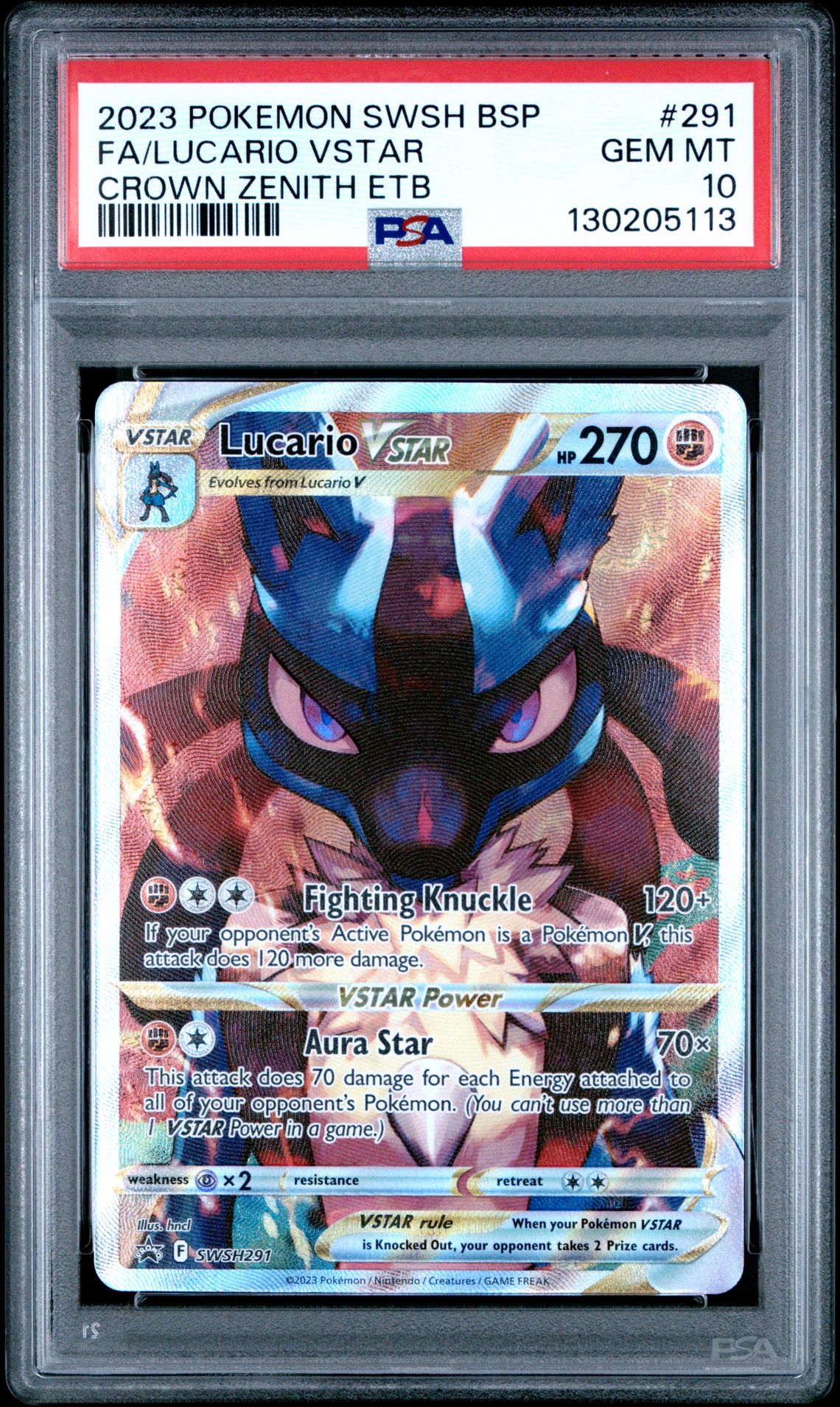 2023 Pokemon Swsh Black Star Promo Fa/Lucario Vstar #291 (Crown Zenith Etb) Gem Mt 10 front