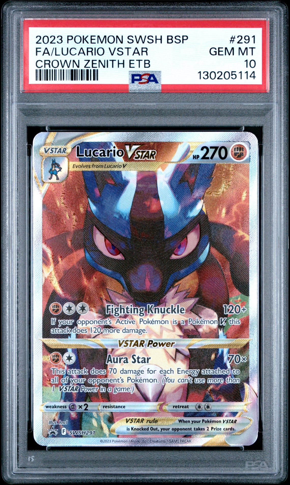 2023 Pokemon Swsh Black Star Promo Fa/Lucario Vstar #291 (Crown Zenith Etb) Gem Mt 10 front