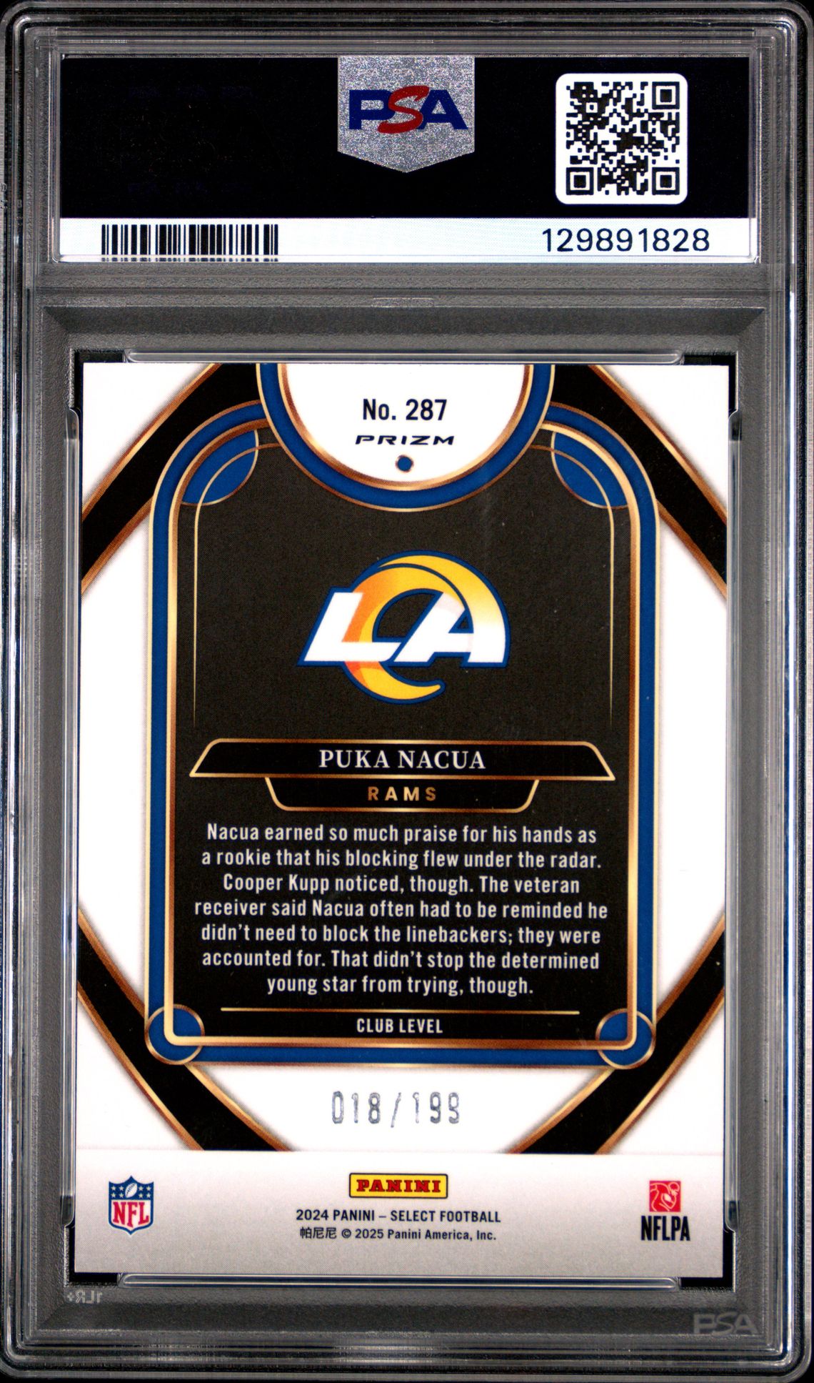 2024 Panini Select Puka Nacua #287 (White Shock) Gem Mt 10 back