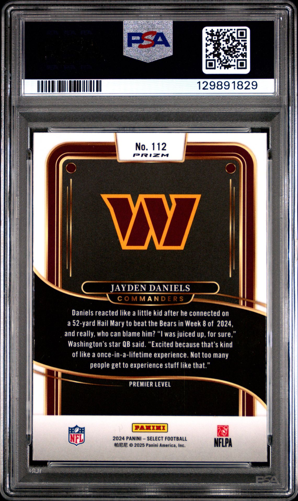 2024 Panini Select Jayden Daniels #112 (Red & Blue Shock) Mint 9 back