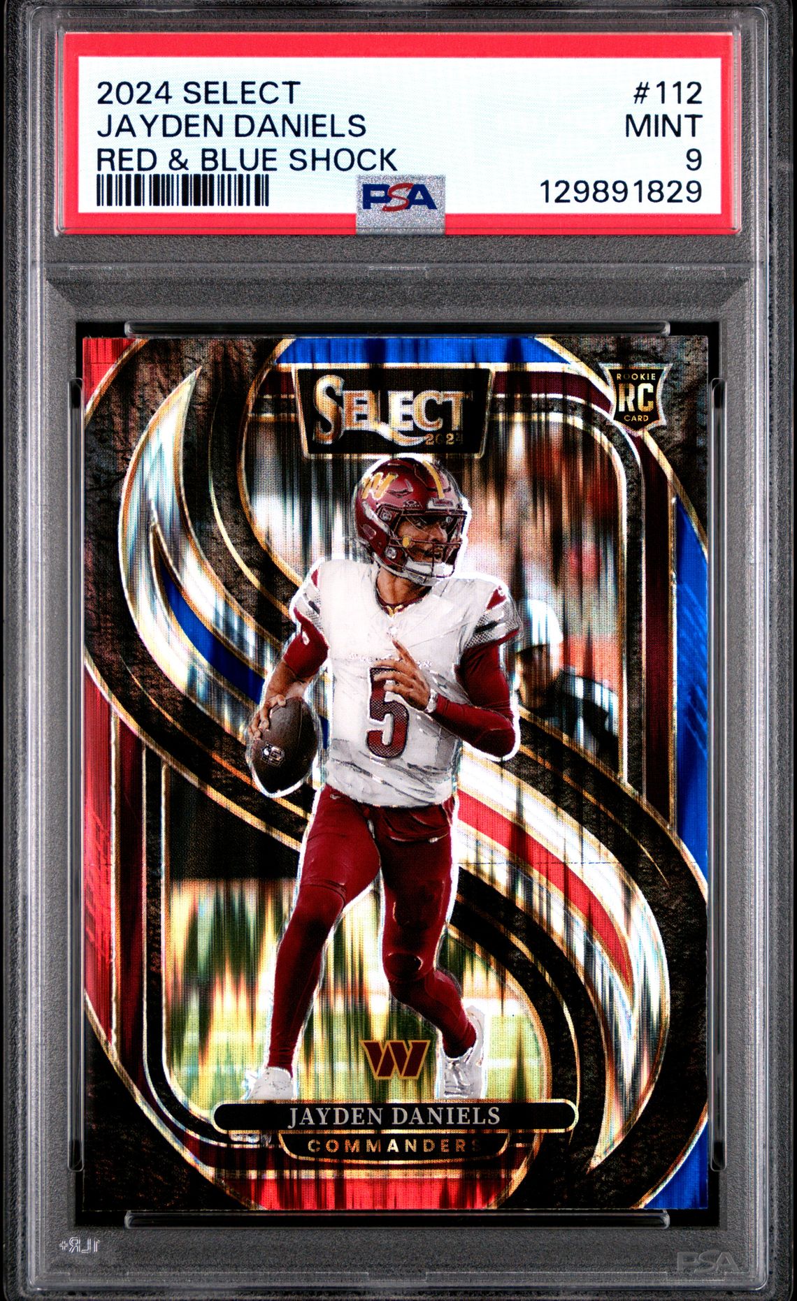 2024 Panini Select Jayden Daniels #112 (Red & Blue Shock) Mint 9 front