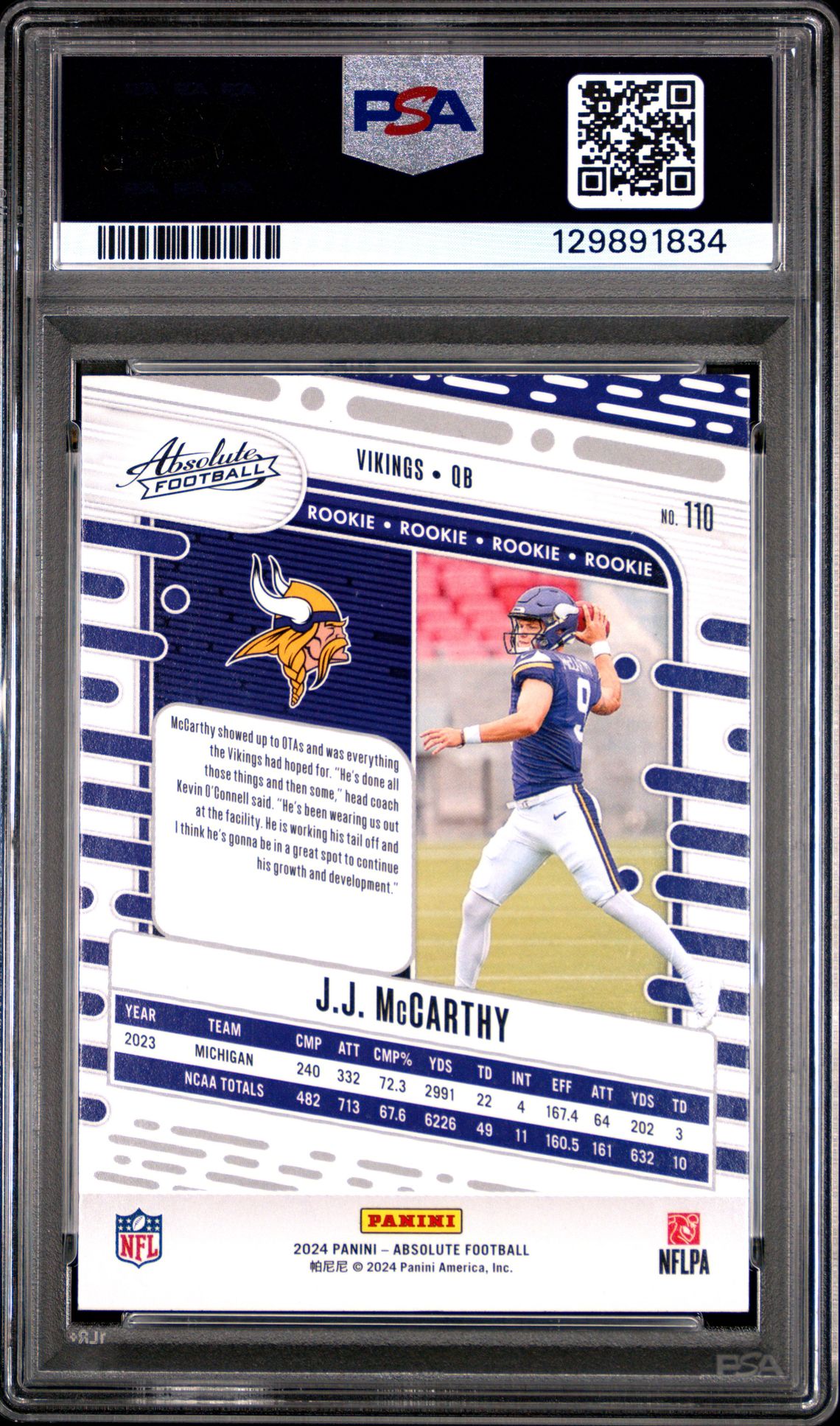 2024 Panini Absolute Jj Mccarthy #110 Gem Mt 10 back