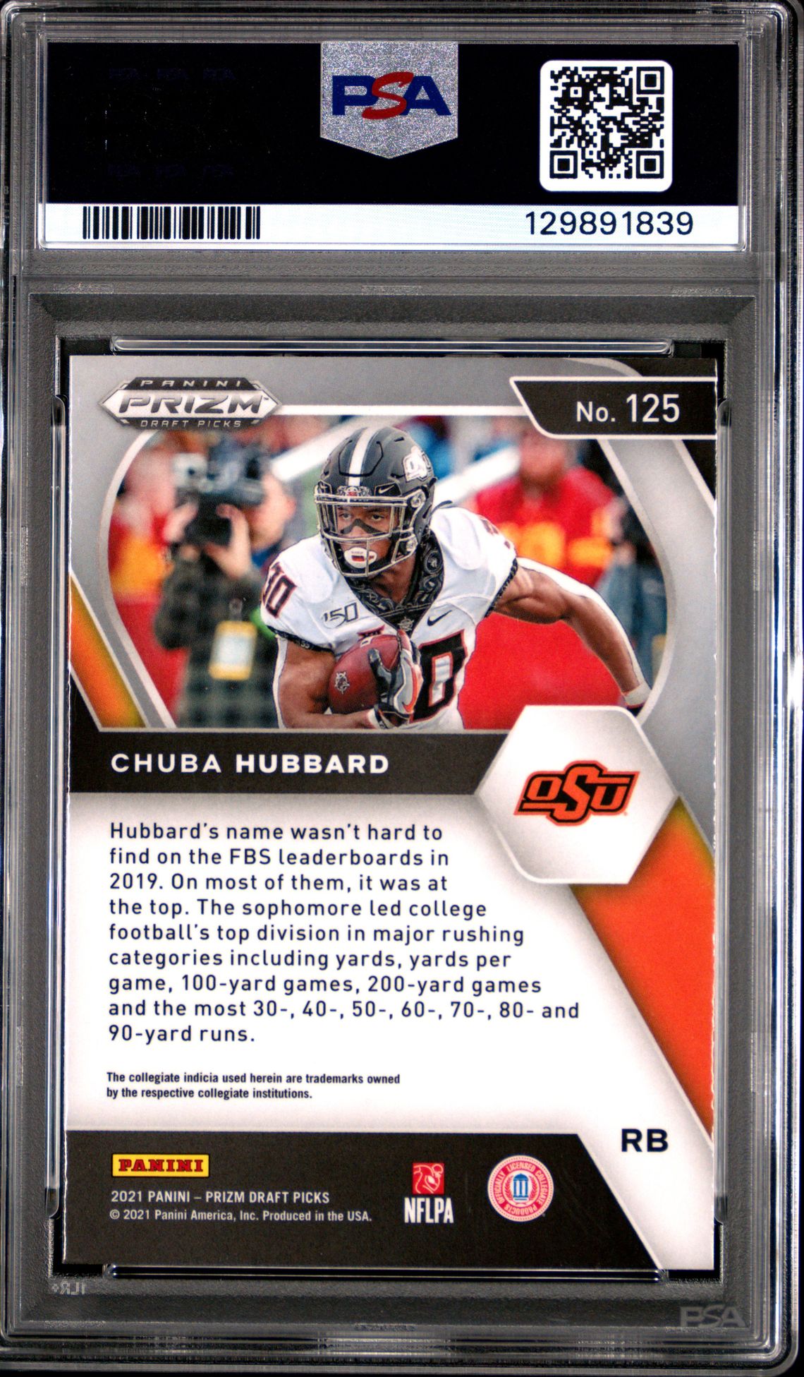 2021 Panini Prizm Draft Picks Chuba Hubbard #125 Nm 7 back