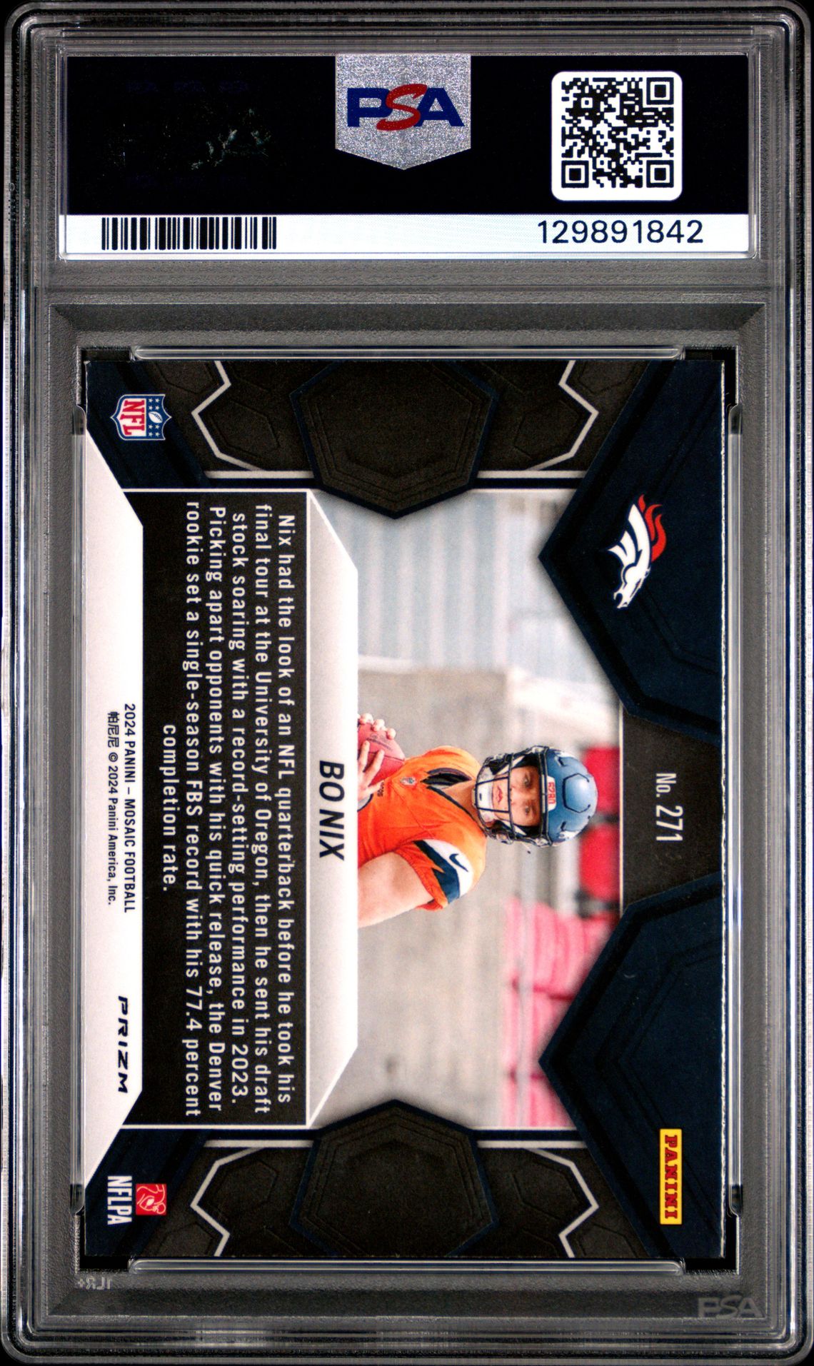 2024 Panini Mosaic Bo Nix #271 (Reactive Yellow) Mint 9 back