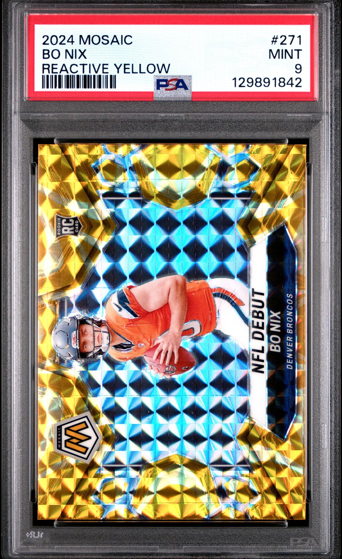 2024 Panini Mosaic Bo Nix #271 (Reactive Yellow) Mint 9 front