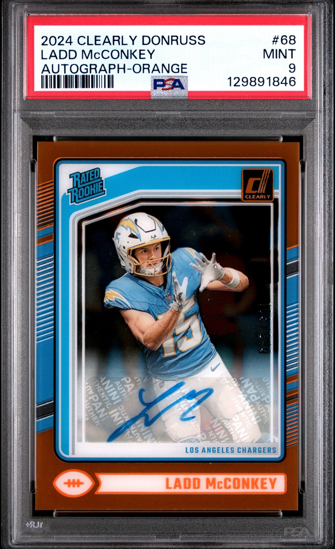 2024 Panini Clearly Donruss Ladd Mcconkey #68 (Autograph-Orange) Mint 9 front
