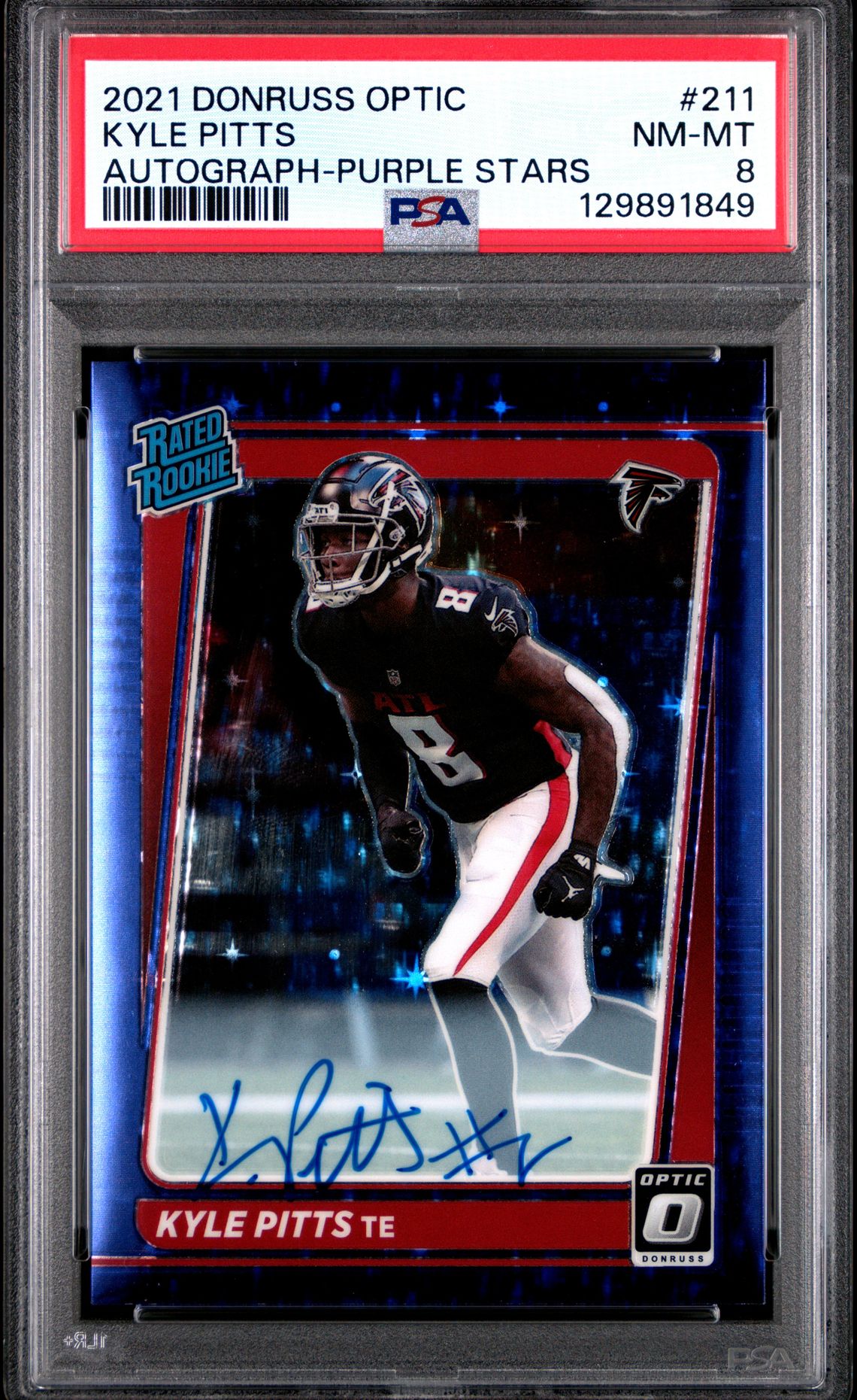 2021 Panini Donruss Optic Kyle Pitts #211 (Autograph-Purple Stars) Nm-Mt 8 front