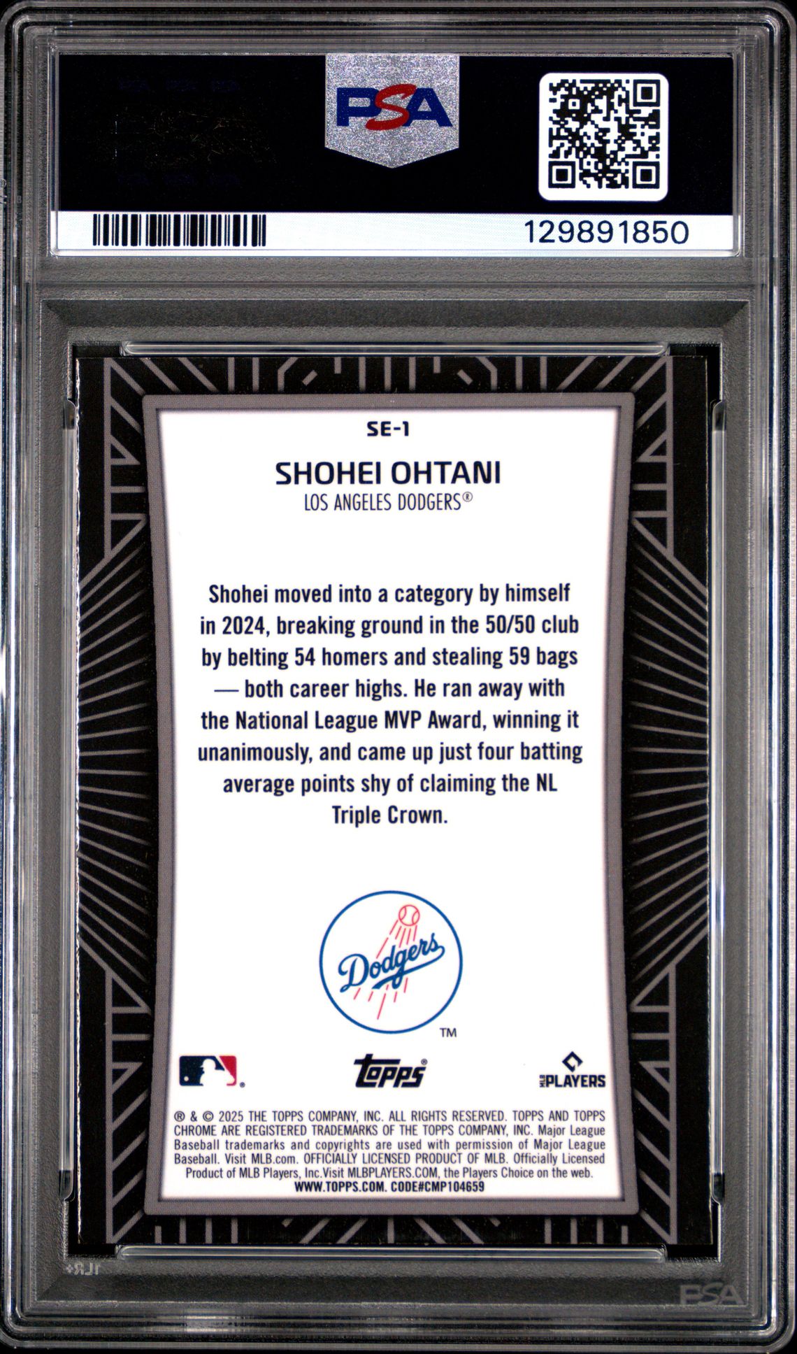 2025 Topps Chrome Shadow Etch Shohei Ohtani #Se1 Gem Mt 10 back